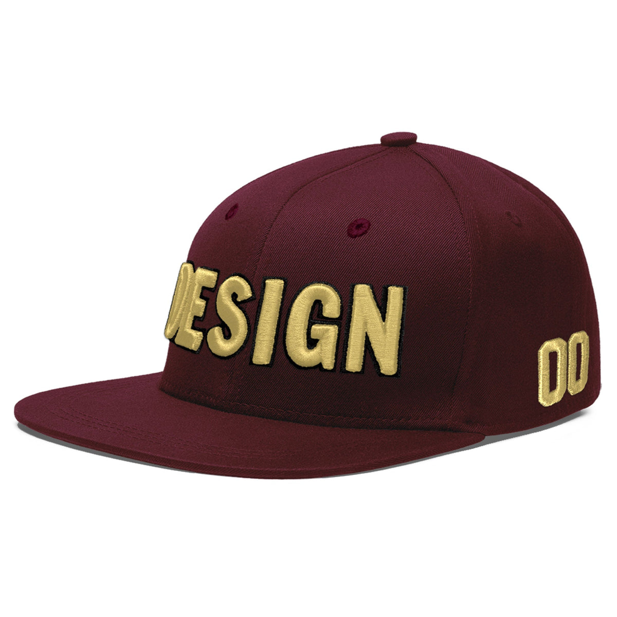 Custom Burgundy 3D Puff Embroidery Flat Embroidery Casual Sport Baseball Cap