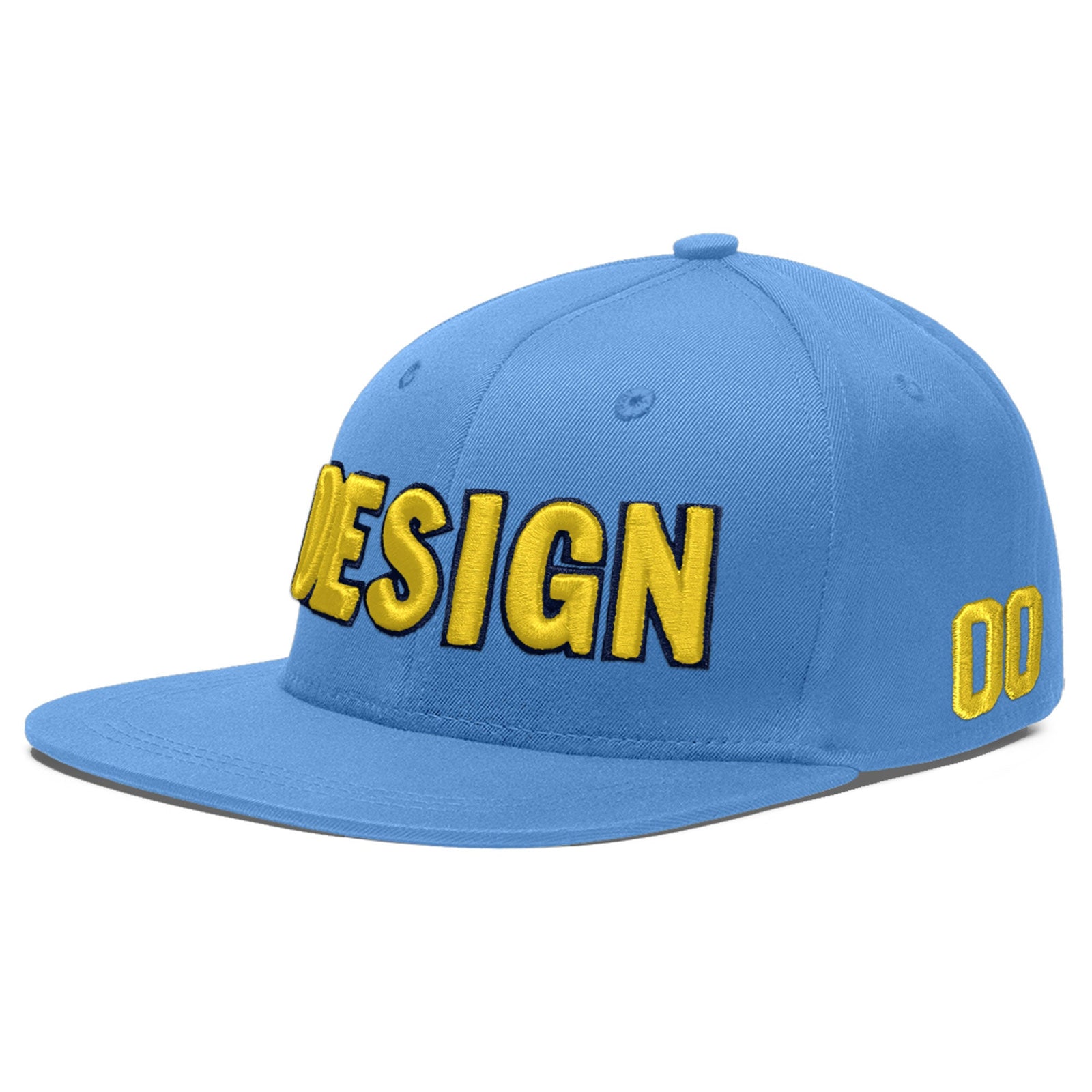 Custom Powder Blue 3D Puff Embroidery Flat Embroidery Casual Sport Baseball Cap