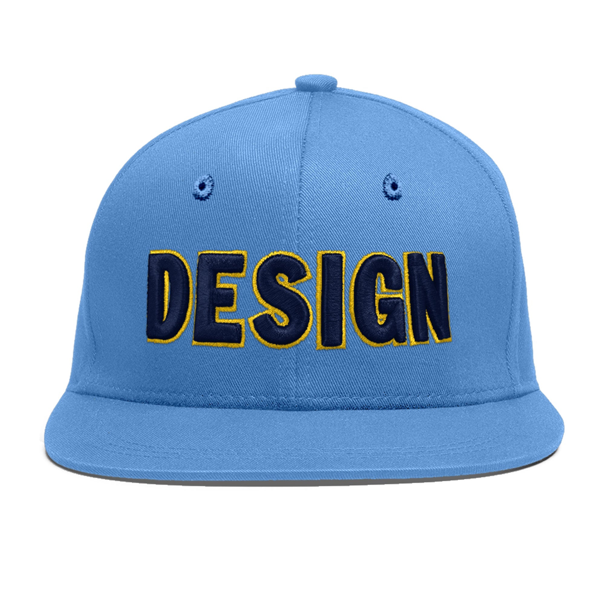 Custom Powder Blue 3D Puff Embroidery Flat Embroidery Casual Sport Baseball Cap