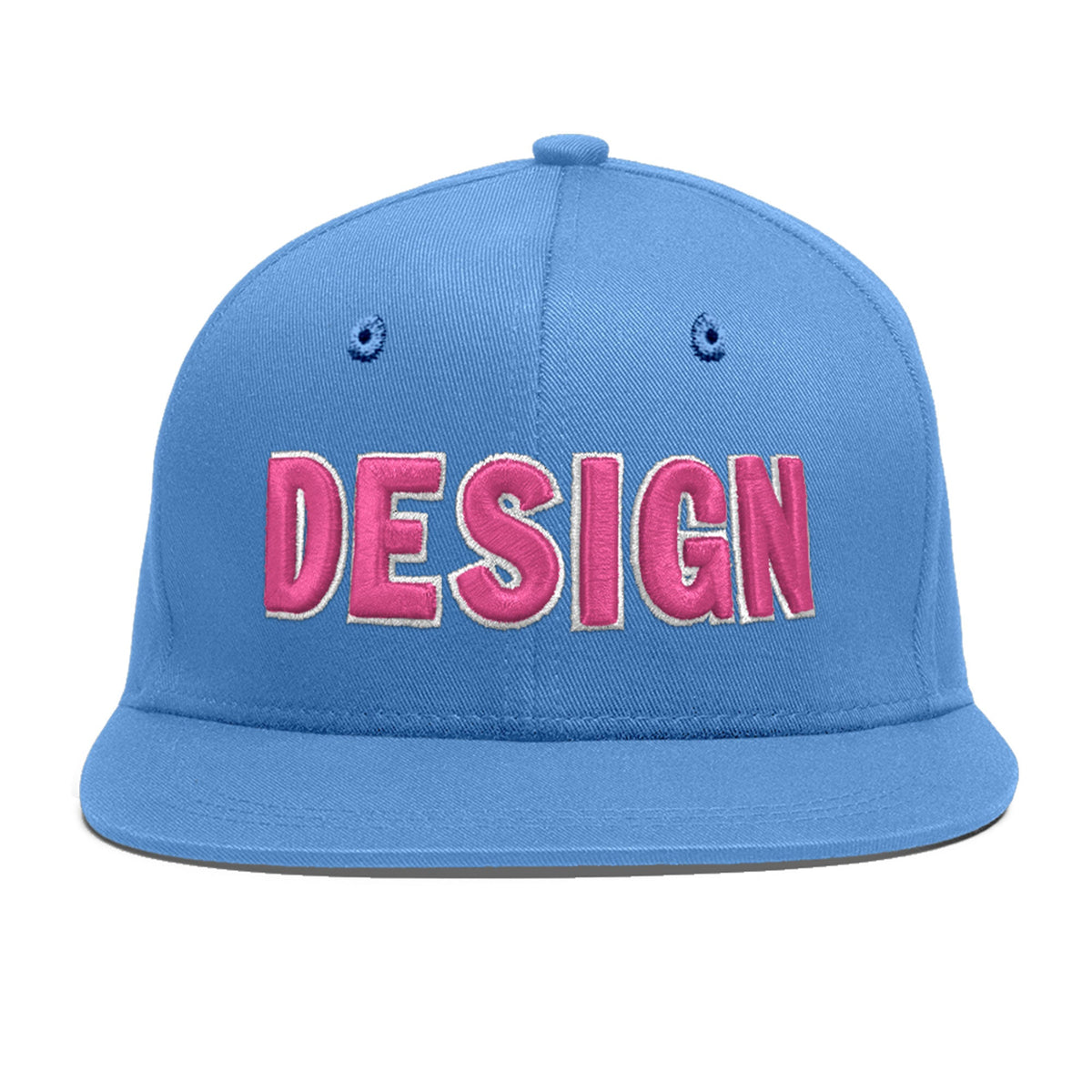 Custom Powder Blue 3D Puff Embroidery Flat Embroidery Casual Sport Baseball Cap