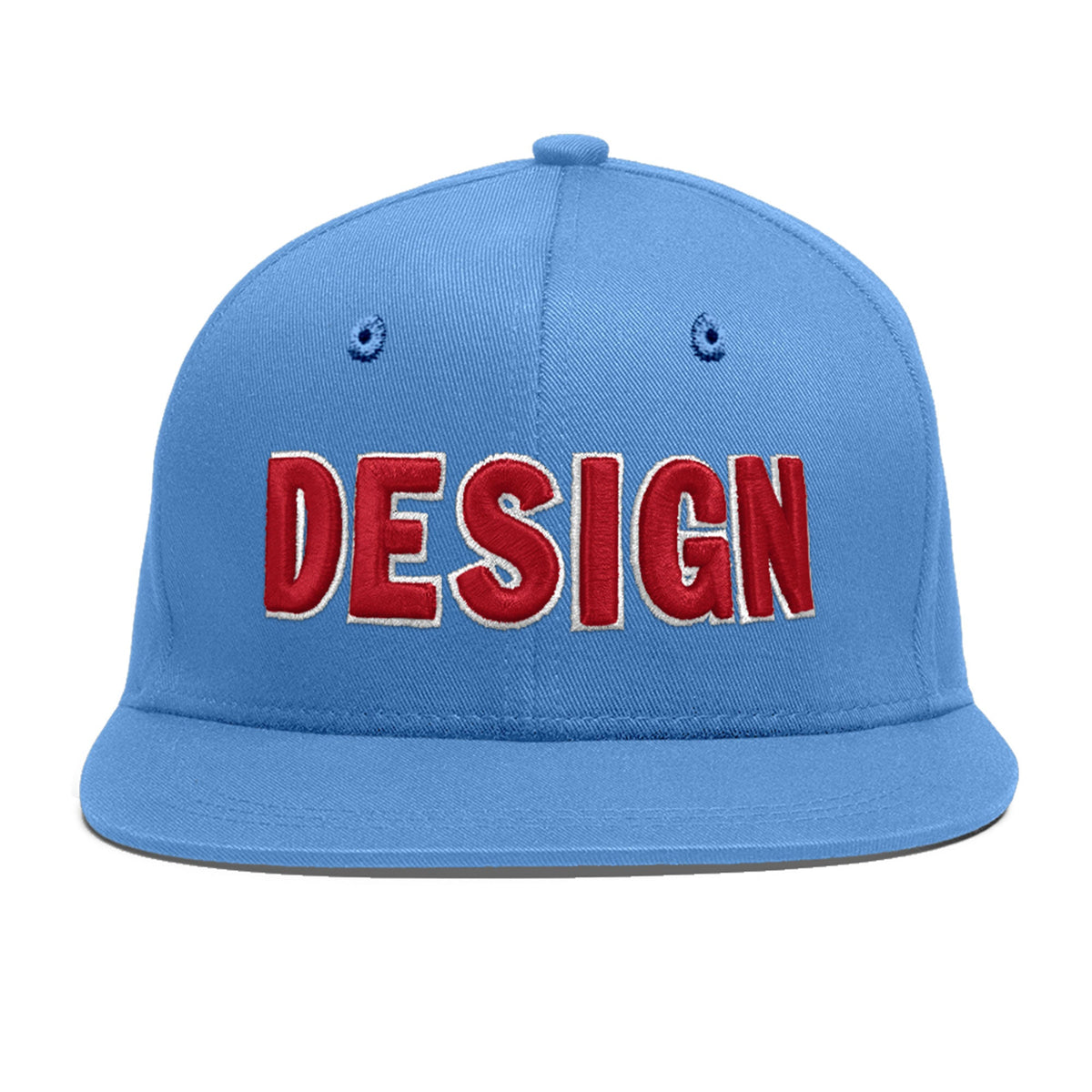 Custom Powder Blue 3D Puff Embroidery Flat Embroidery Casual Sport Baseball Cap