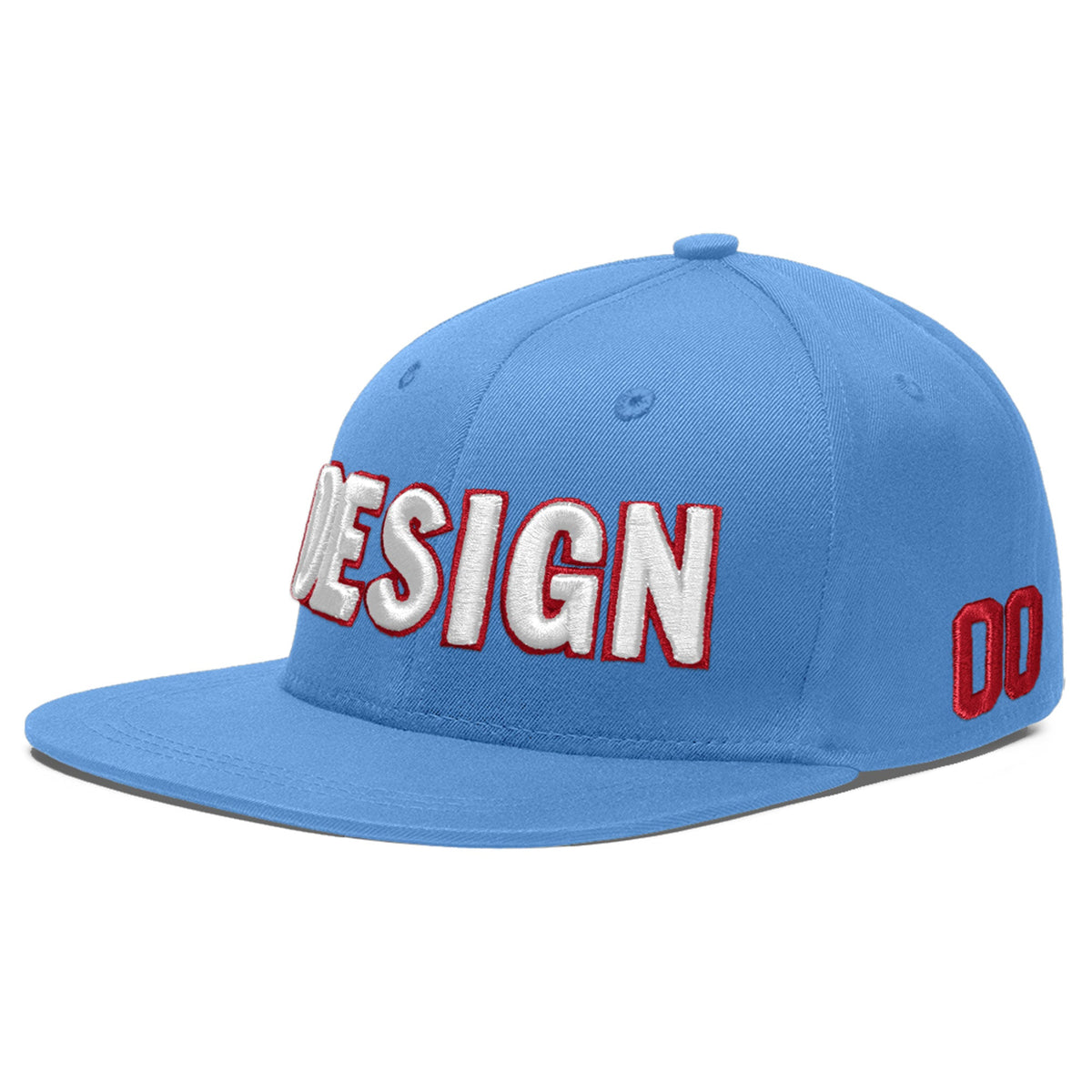 Custom Powder Blue 3D Puff Embroidery Flat Embroidery Casual Sport Baseball Cap