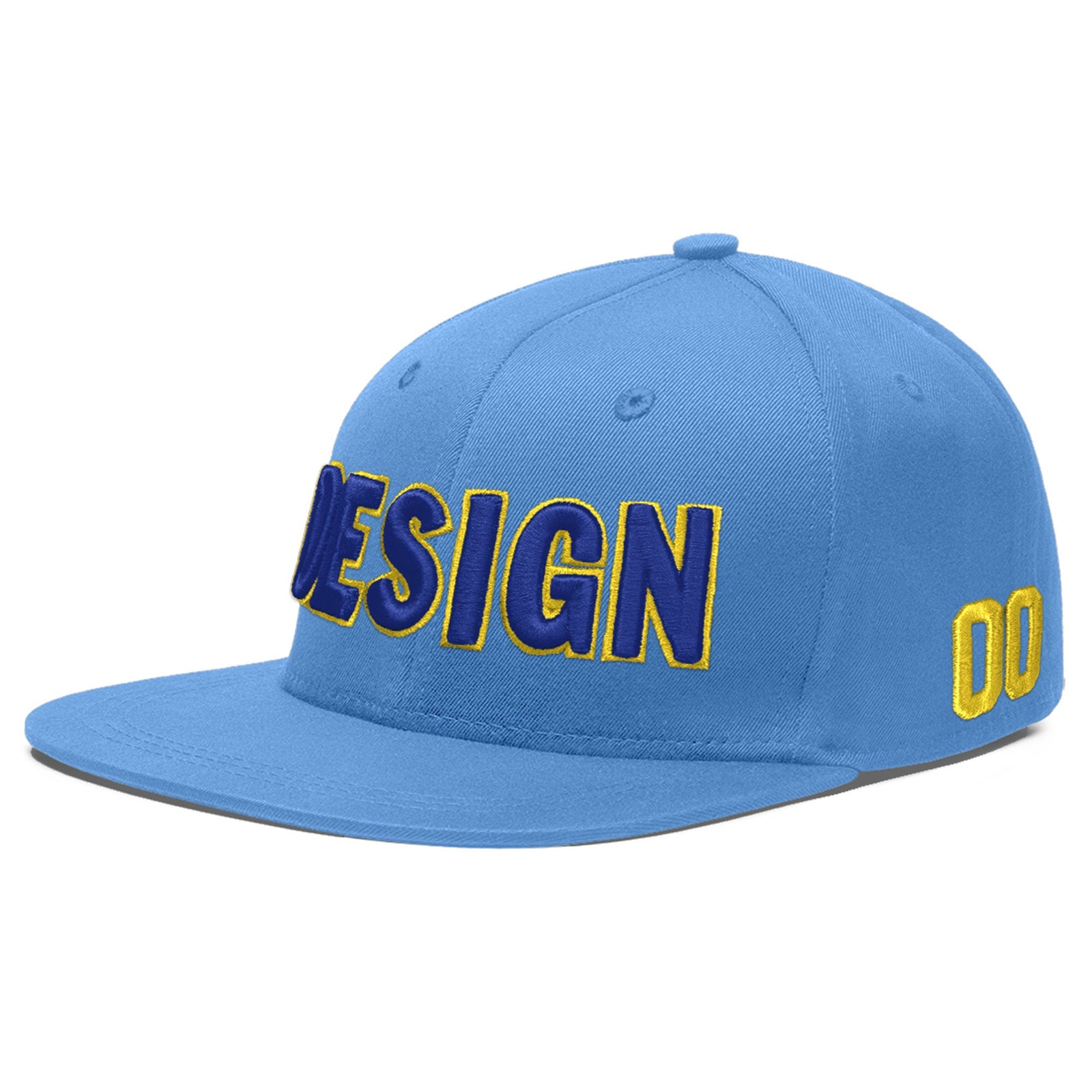 Custom Powder Blue 3D Puff Embroidery Flat Embroidery Casual Sport Baseball Cap