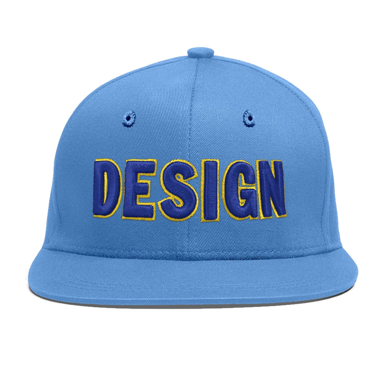 Custom Powder Blue 3D Puff Embroidery Flat Embroidery Casual Sport Baseball Cap