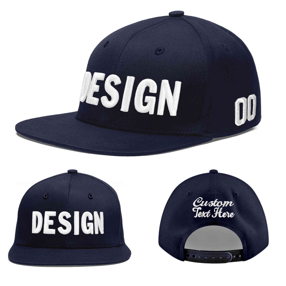 Custom Navy 3D Puff Embroidery Flat Embroidery Casual Sport Baseball Cap