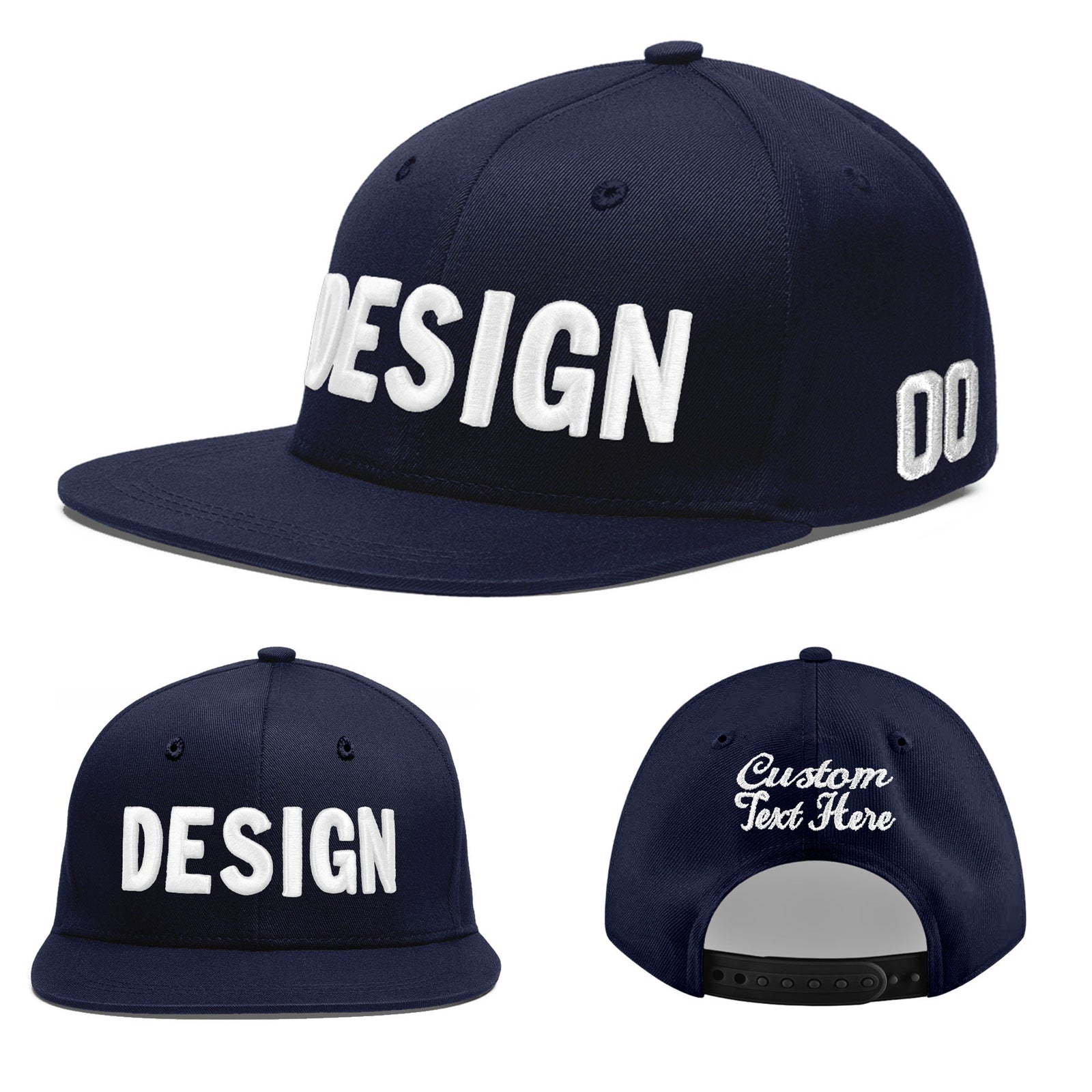 Custom Navy 3D Puff Embroidery Flat Embroidery Casual Sport Baseball Cap