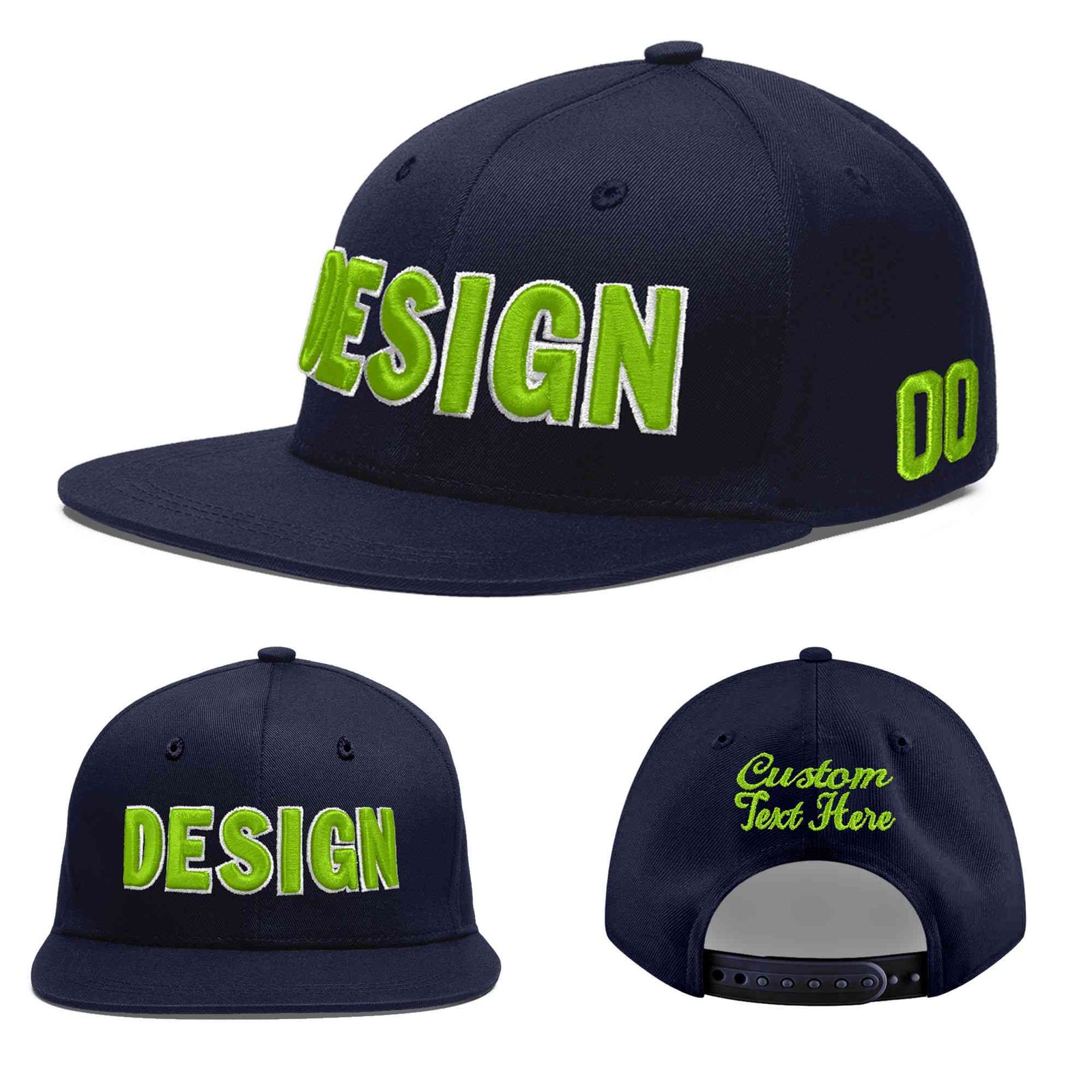Custom Navy 3D Puff Embroidery Flat Embroidery Casual Sport Baseball Cap
