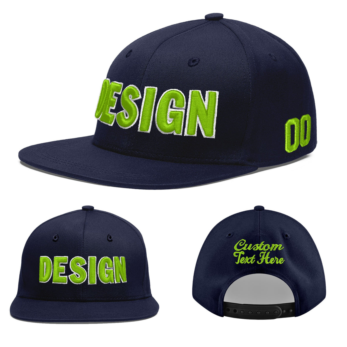 Custom Navy 3D Puff Embroidery Flat Embroidery Casual Sport Baseball Cap