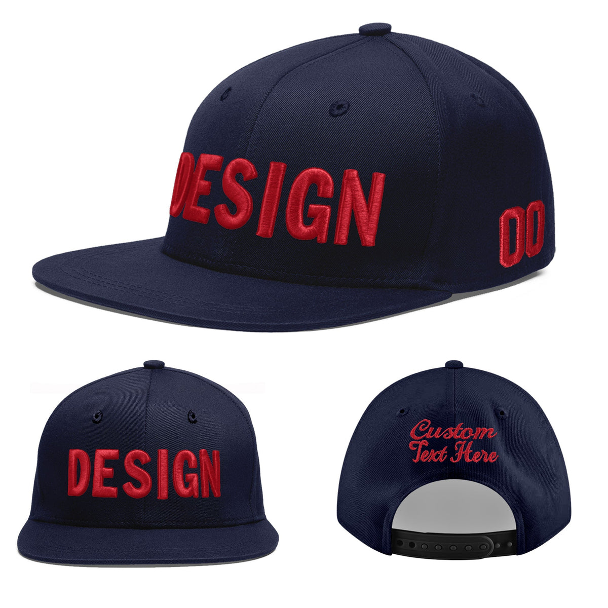 Custom Navy 3D Puff Embroidery Flat Embroidery Casual Sport Baseball Cap