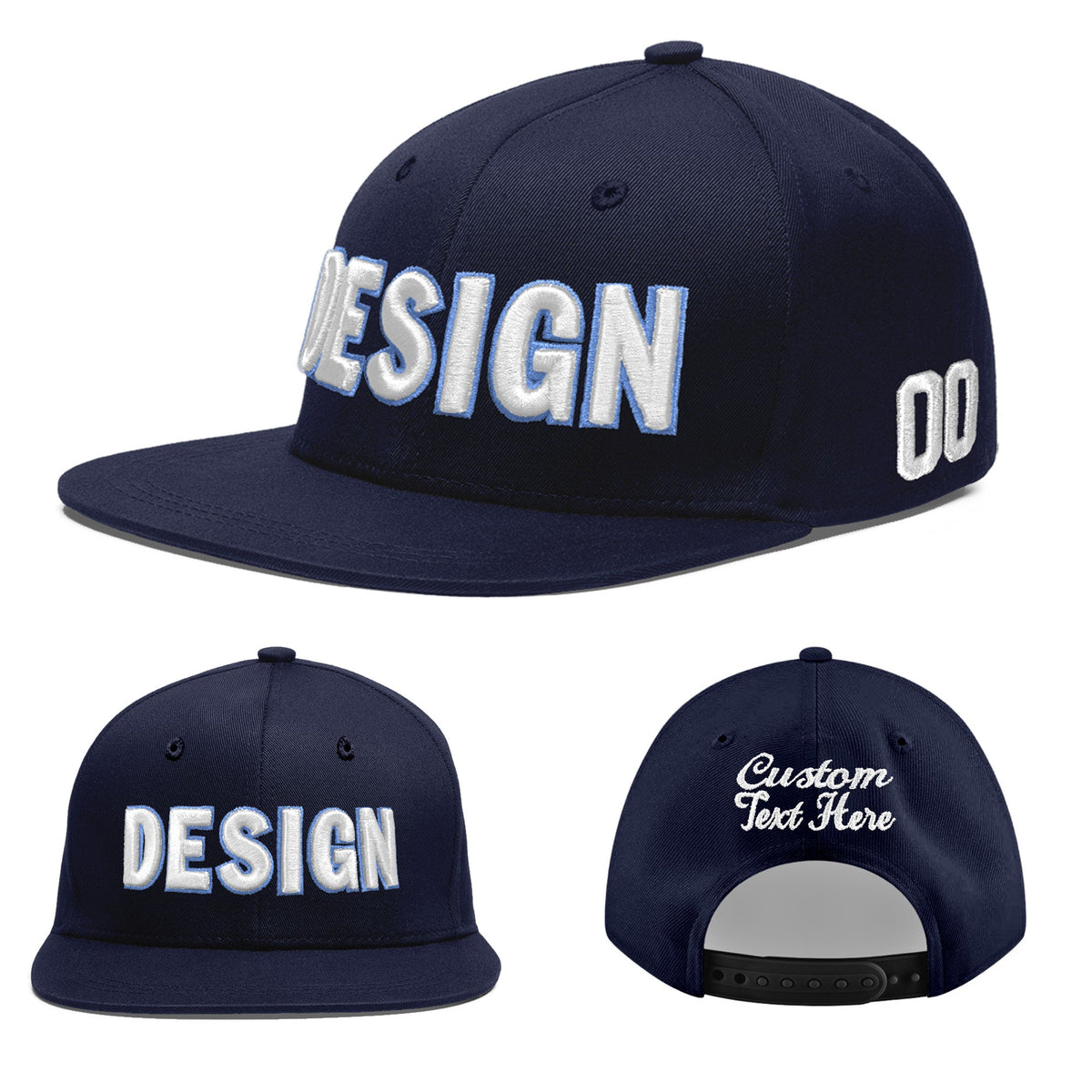 Custom Navy 3D Puff Embroidery Flat Embroidery Casual Sport Baseball Cap