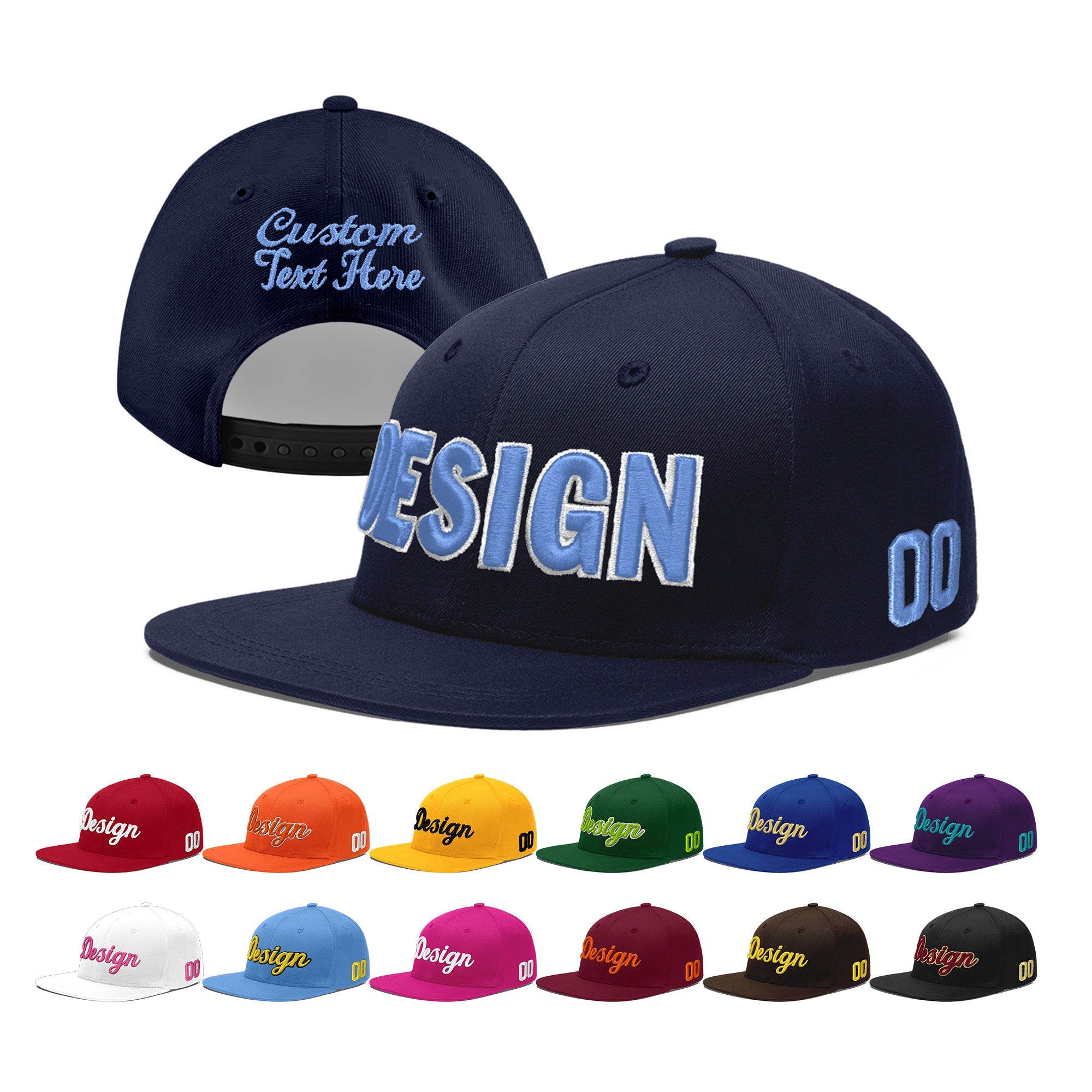 Custom Navy 3D Puff Embroidery Flat Embroidery Casual Sport Baseball Cap