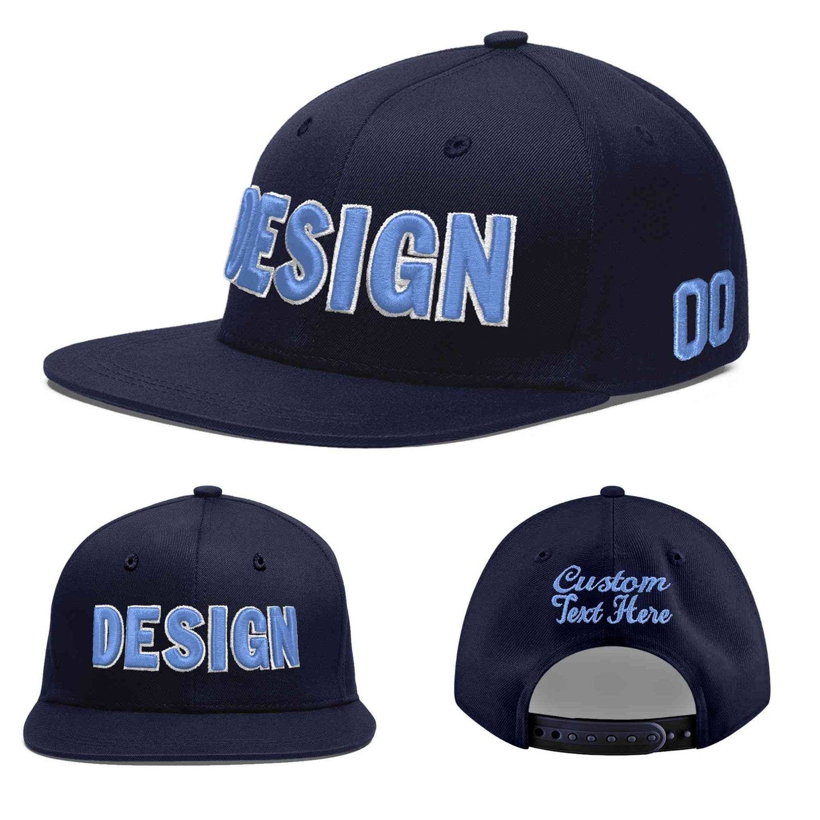 Custom Navy 3D Puff Embroidery Flat Embroidery Casual Sport Baseball Cap