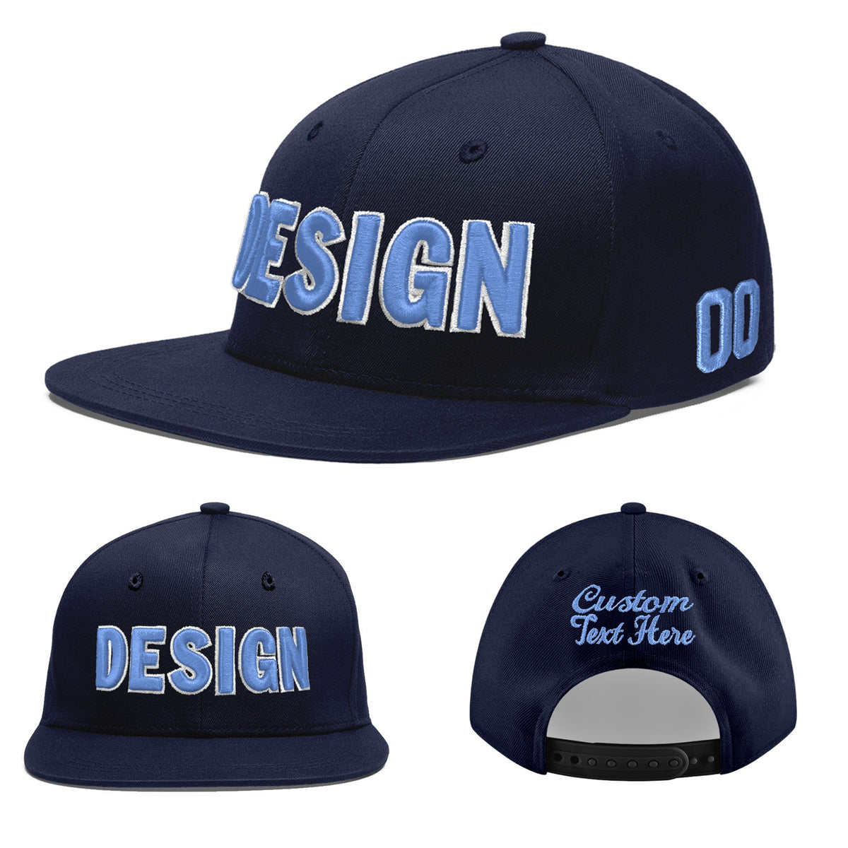 Custom Navy 3D Puff Embroidery Flat Embroidery Casual Sport Baseball Cap