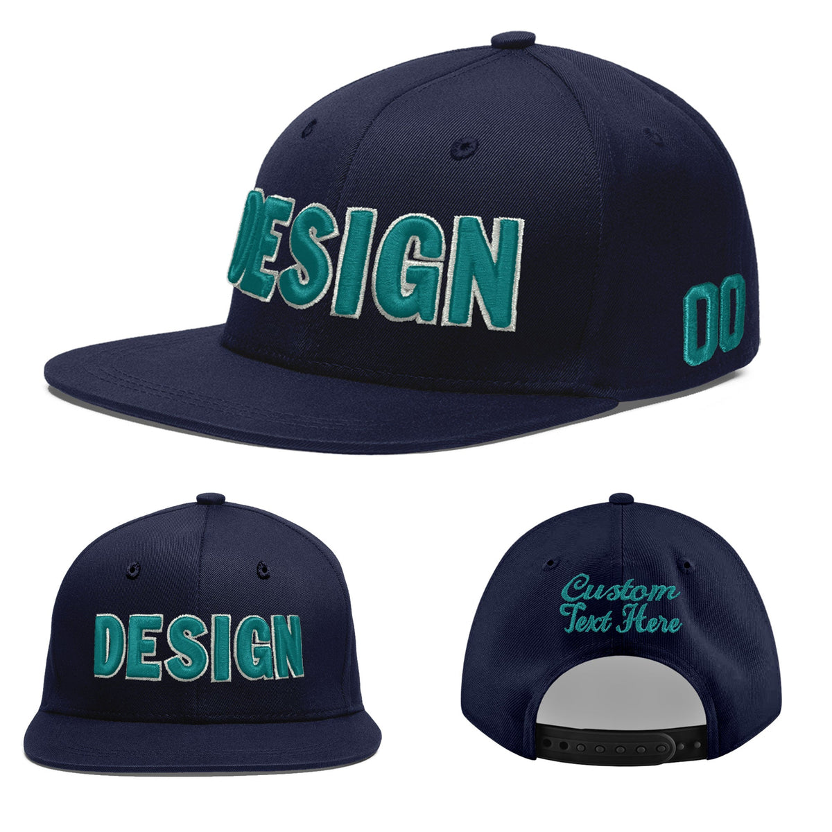 Custom Navy 3D Puff Embroidery Flat Embroidery Casual Sport Baseball Cap
