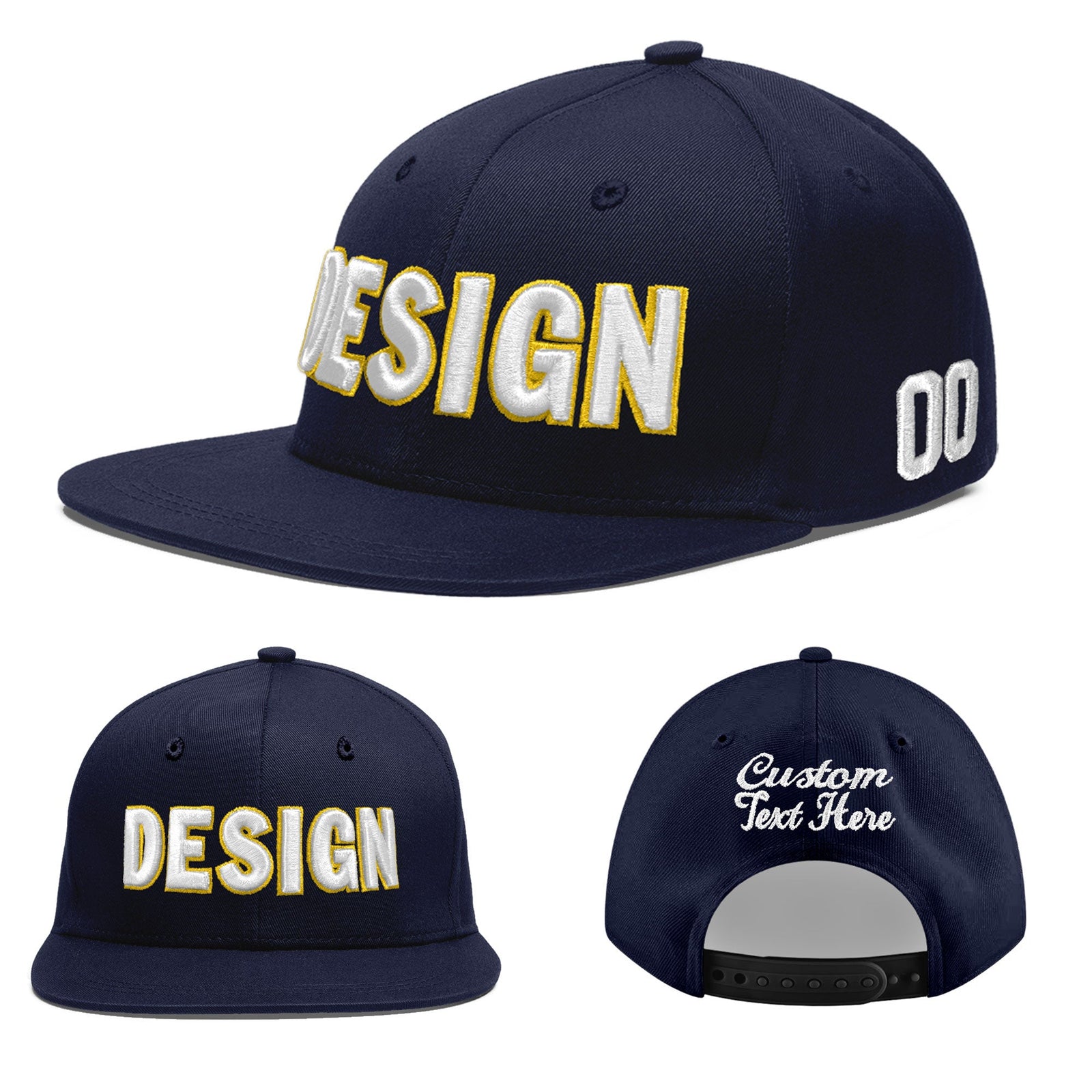 Custom Navy 3D Puff Embroidery Flat Embroidery Casual Sport Baseball Cap