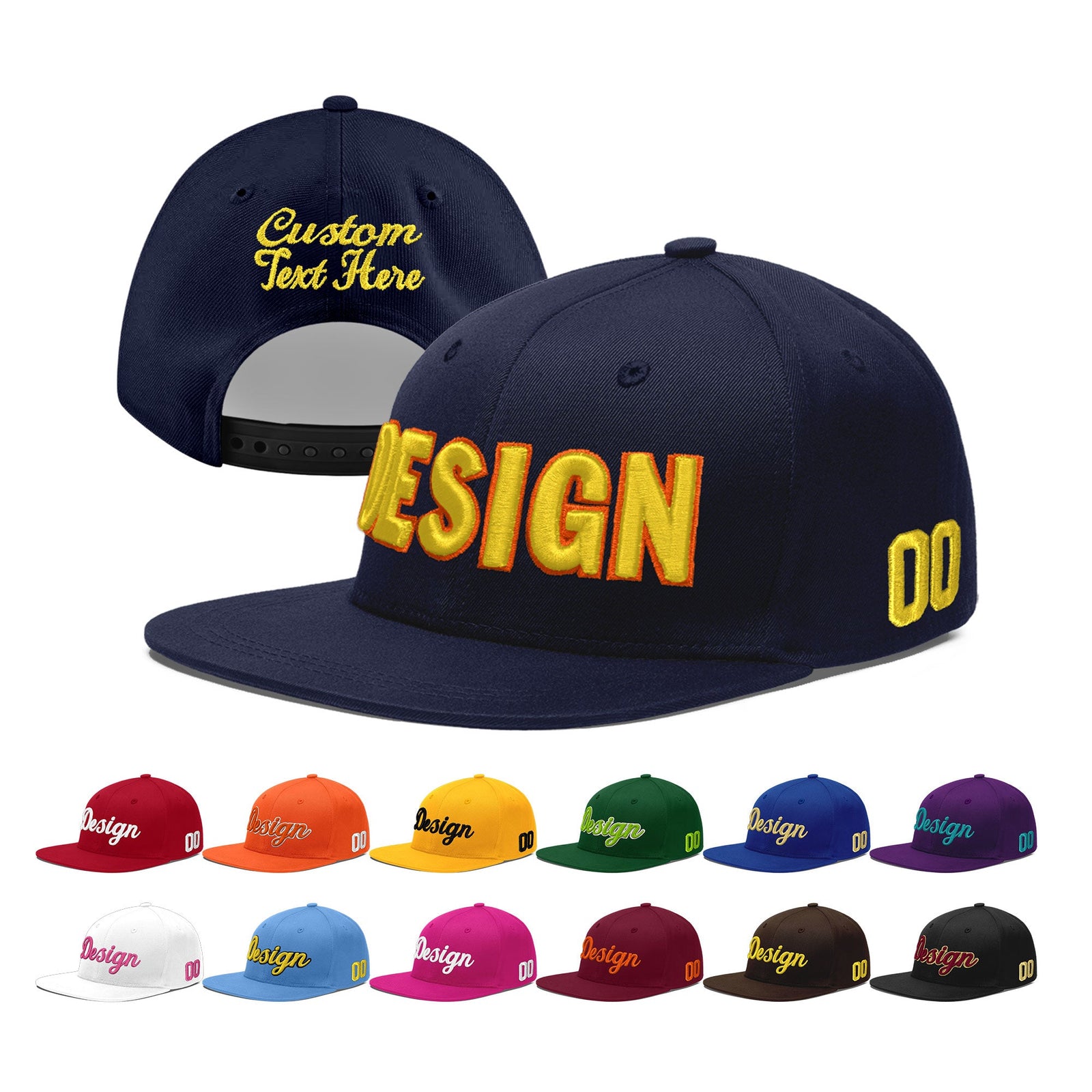 Custom Navy 3D Puff Embroidery Flat Embroidery Casual Sport Baseball Cap