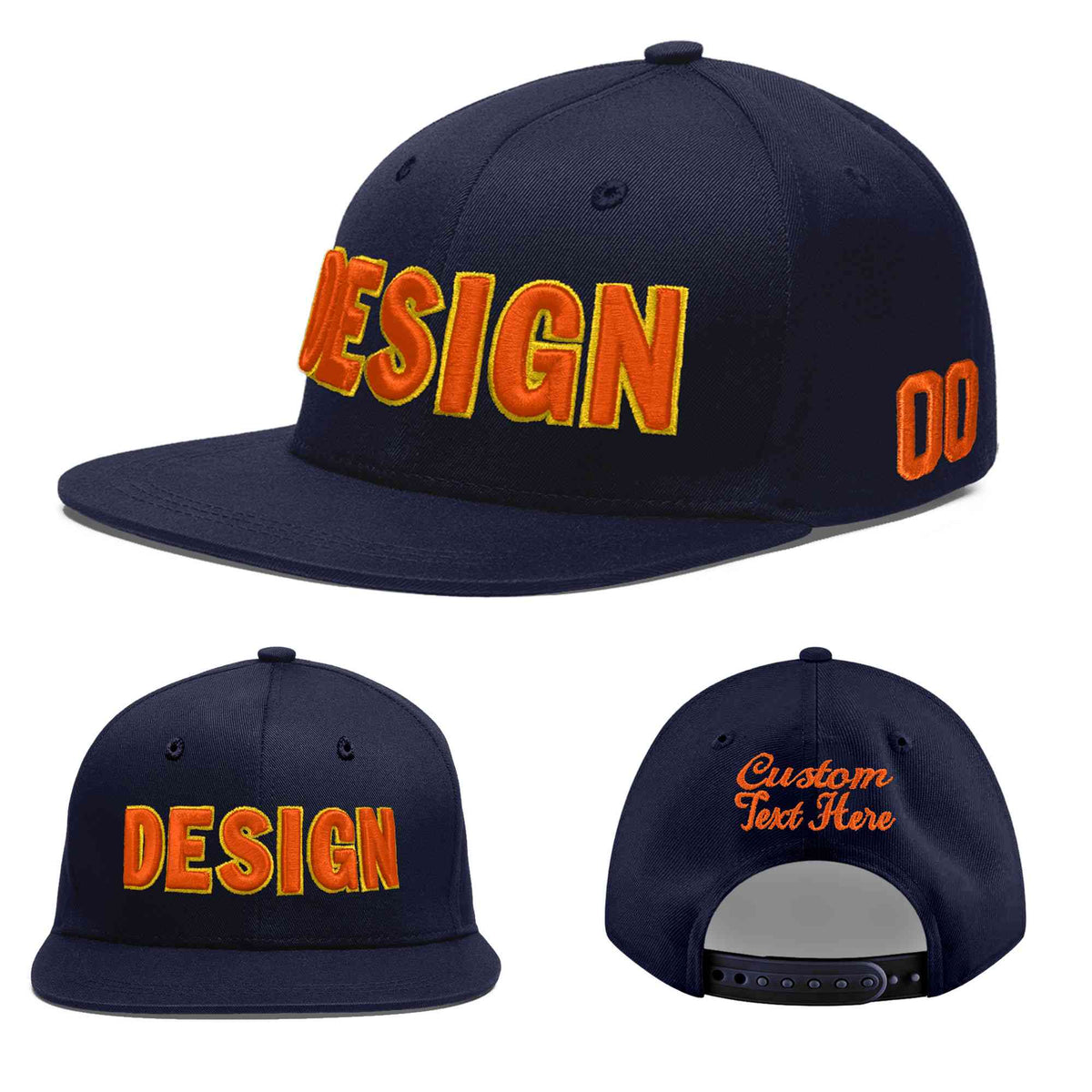 Custom Navy 3D Puff Embroidery Flat Embroidery Casual Sport Baseball Cap