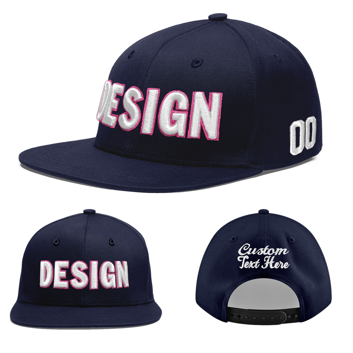 Custom Navy 3D Puff Embroidery Flat Embroidery Casual Sport Baseball Cap