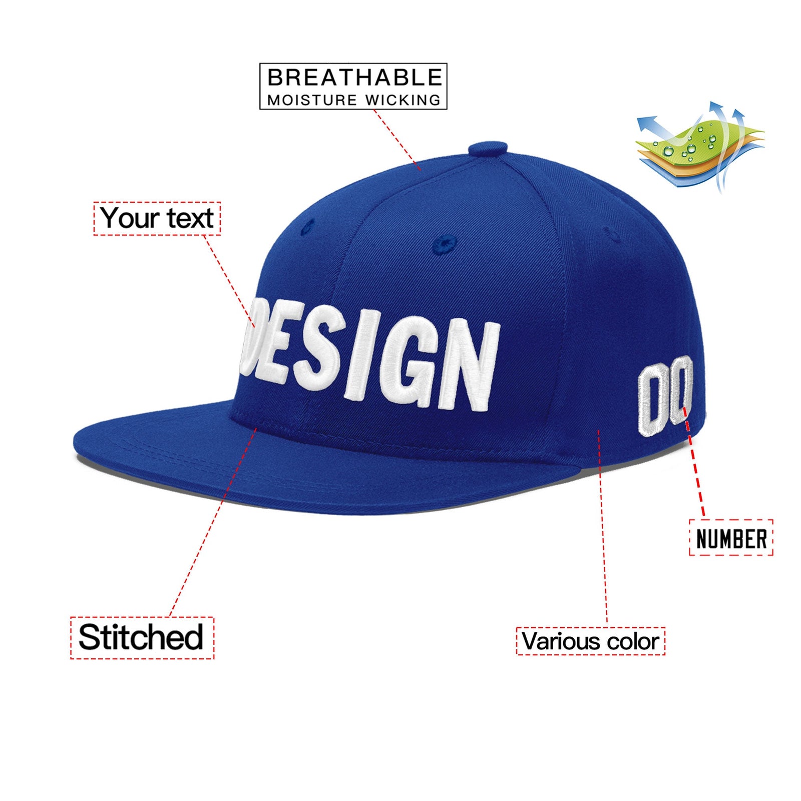 Custom Royal 3D Puff Embroidery Flat Embroidery Casual Sport Baseball Cap