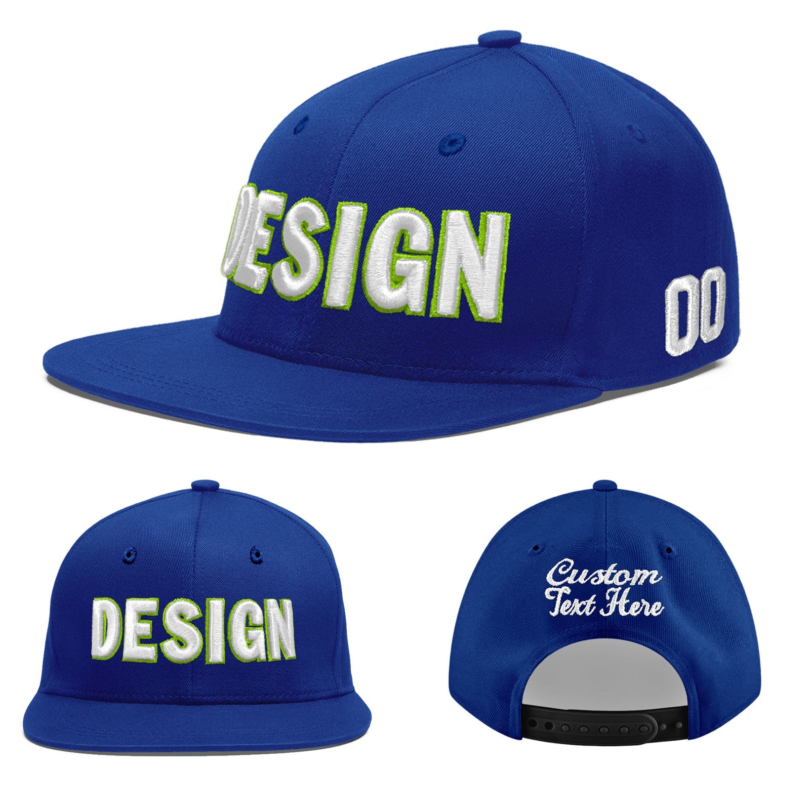 Custom Royal 3D Puff Embroidery Flat Embroidery Casual Sport Baseball Cap