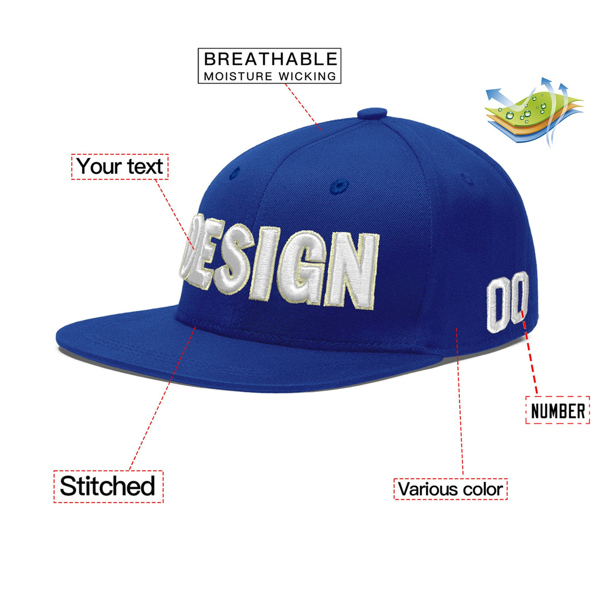 Custom Royal 3D Puff Embroidery Flat Embroidery Casual Sport Baseball Cap