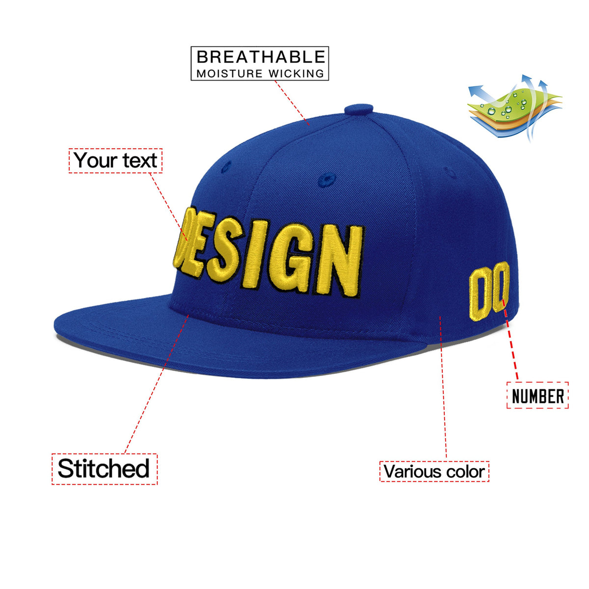 Custom Royal 3D Puff Embroidery Flat Embroidery Casual Sport Baseball Cap
