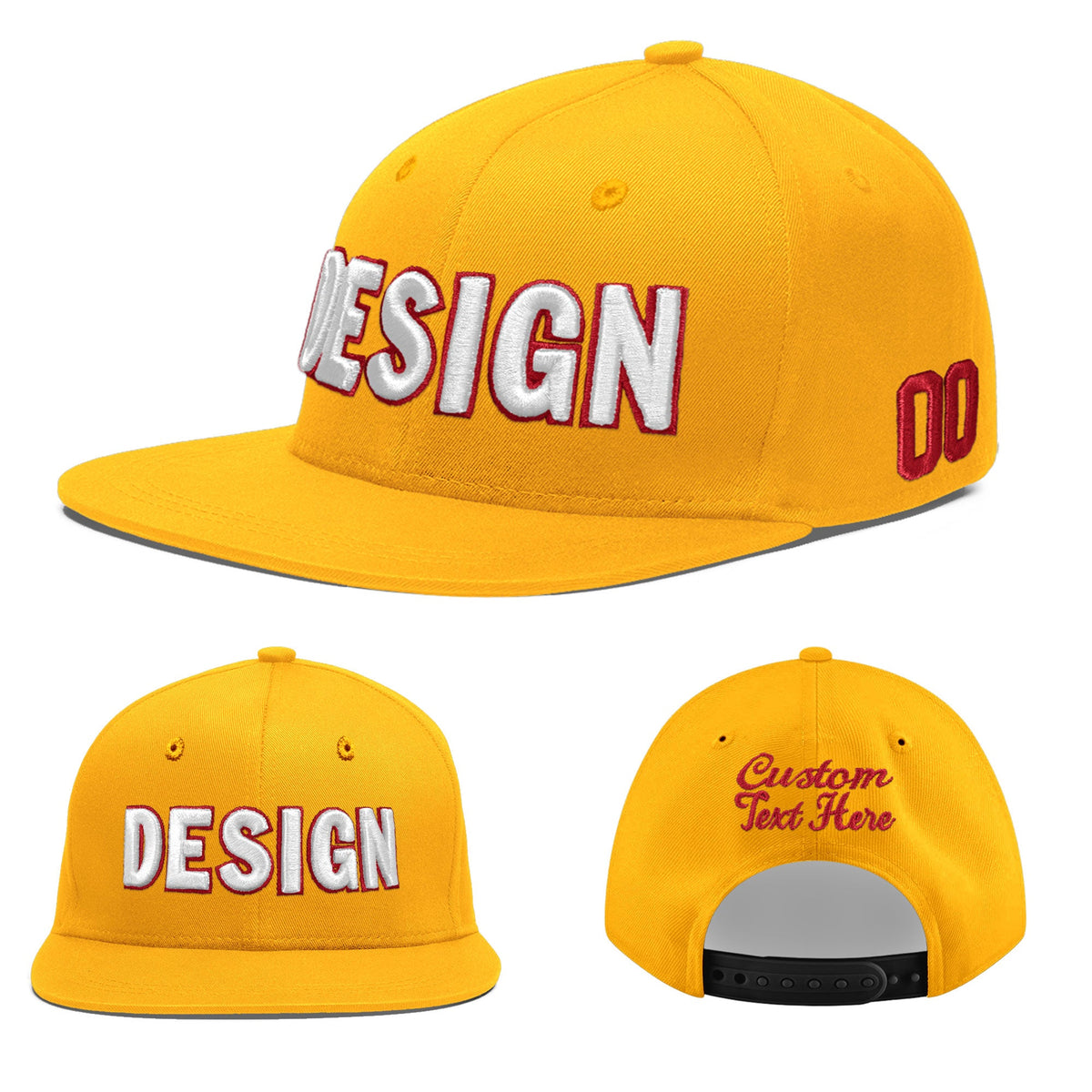 Custom Yellow 3D Puff Embroidery Flat Embroidery Casual Sport Baseball Cap