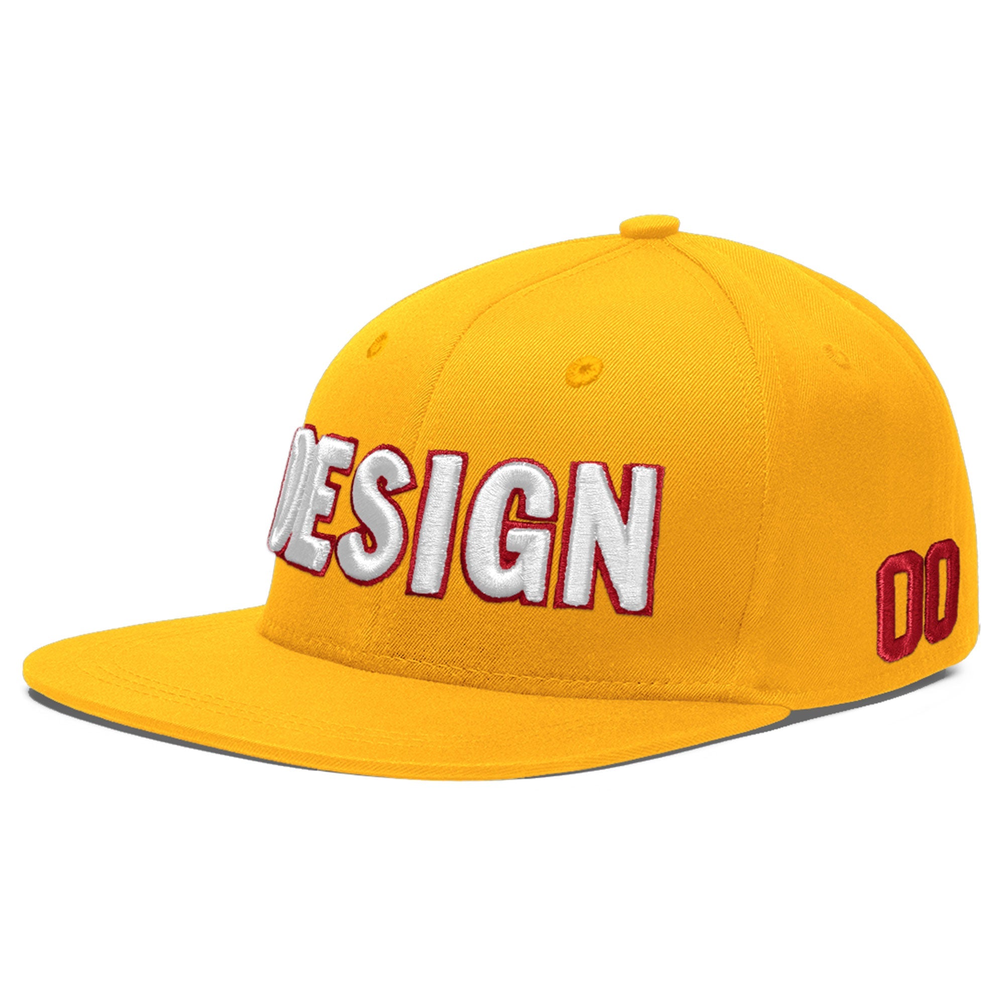 Custom Yellow 3D Puff Embroidery Flat Embroidery Casual Sport Baseball Cap