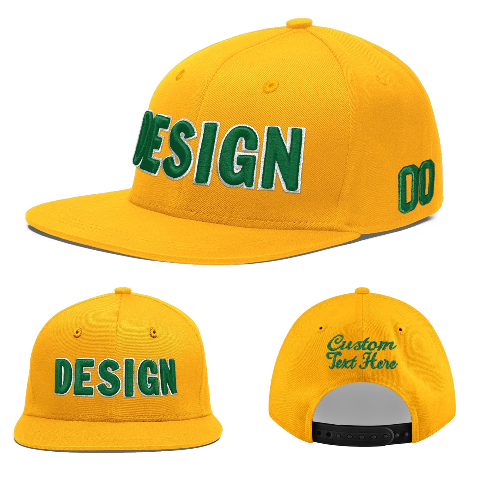 Custom Yellow 3D Puff Embroidery Flat Embroidery Casual Sport Baseball Cap