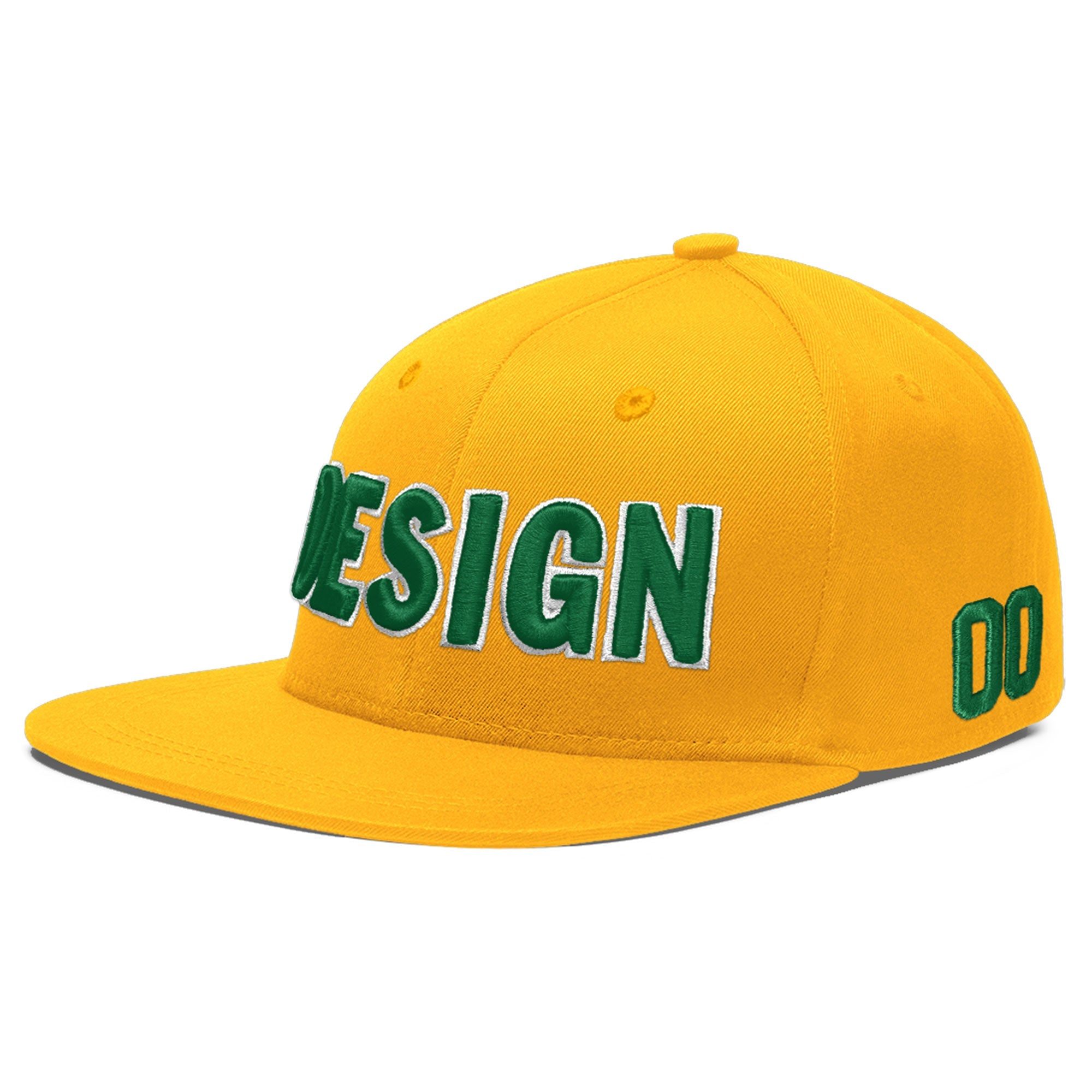 Custom Yellow 3D Puff Embroidery Flat Embroidery Casual Sport Baseball Cap