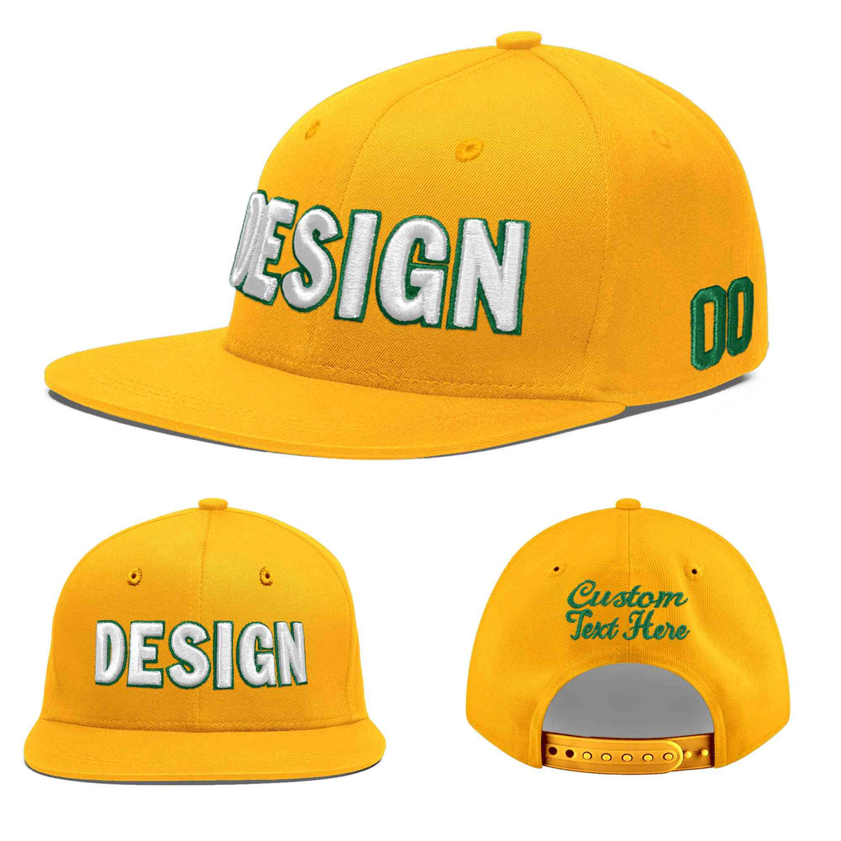 Custom Yellow 3D Puff Embroidery Flat Embroidery Casual Sport Baseball Cap