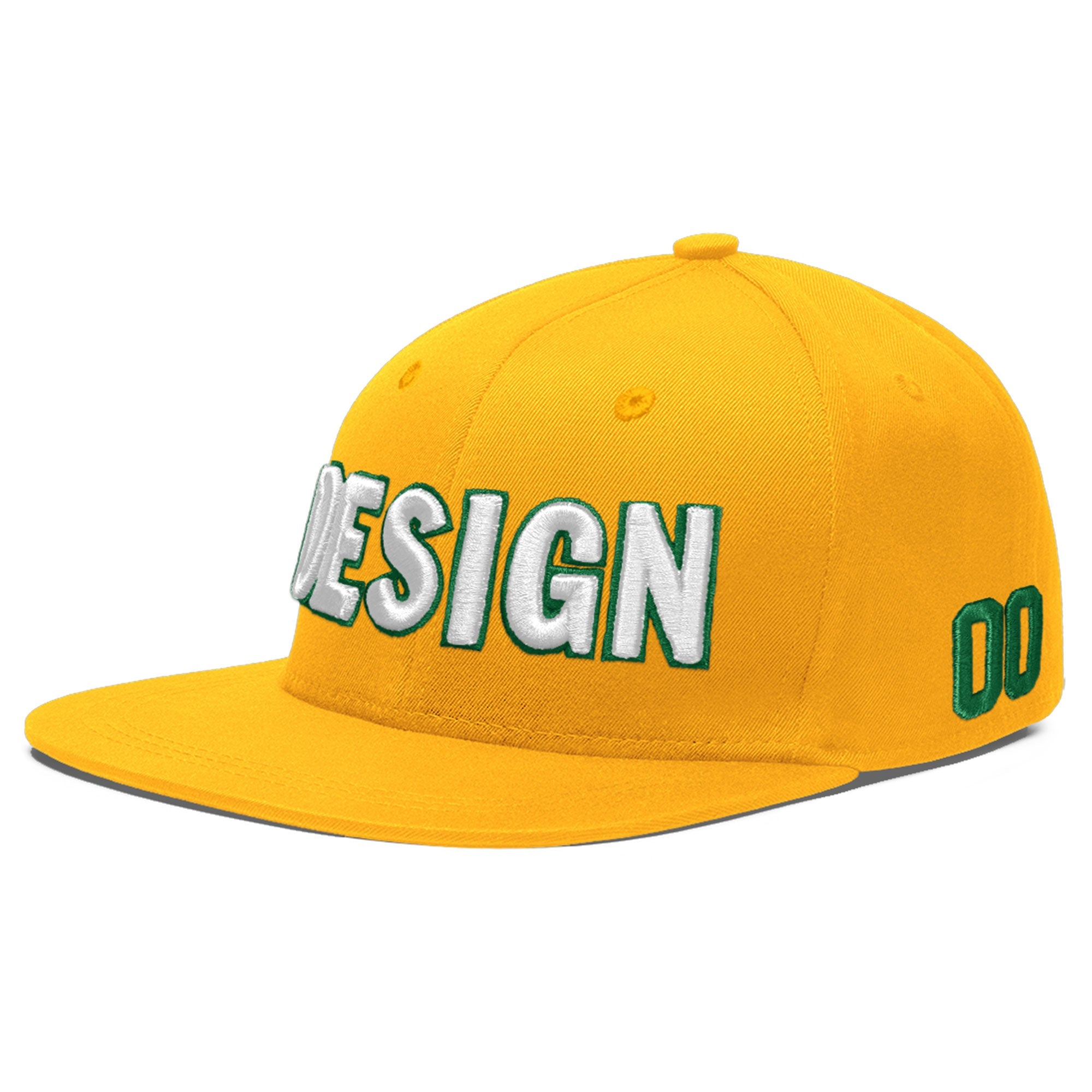 Custom Yellow 3D Puff Embroidery Flat Embroidery Casual Sport Baseball Cap