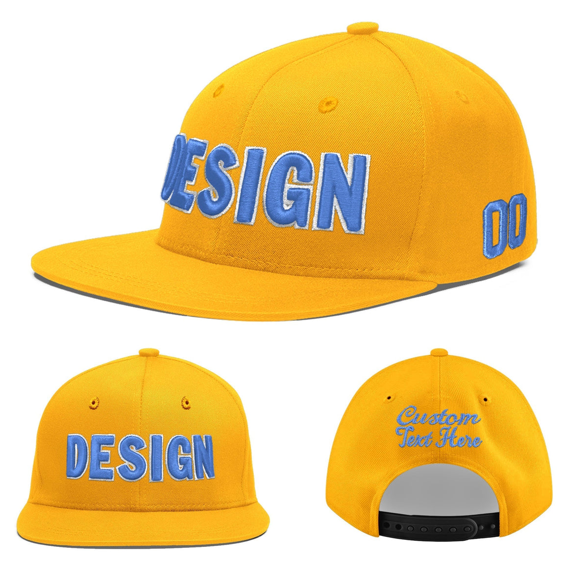 Custom Yellow 3D Puff Embroidery Flat Embroidery Casual Sport Baseball Cap