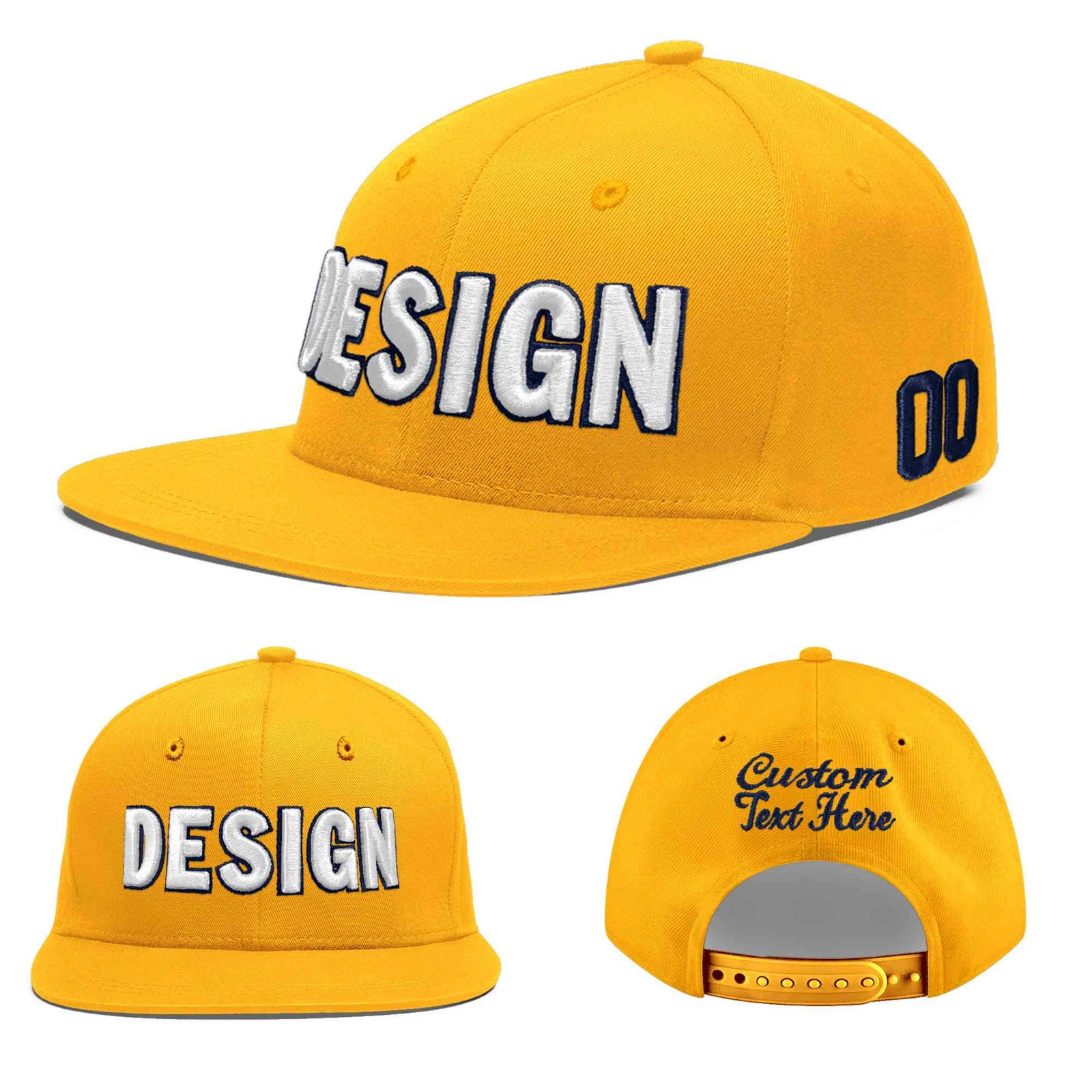 Custom Yellow 3D Puff Embroidery Flat Embroidery Casual Sport Baseball Cap