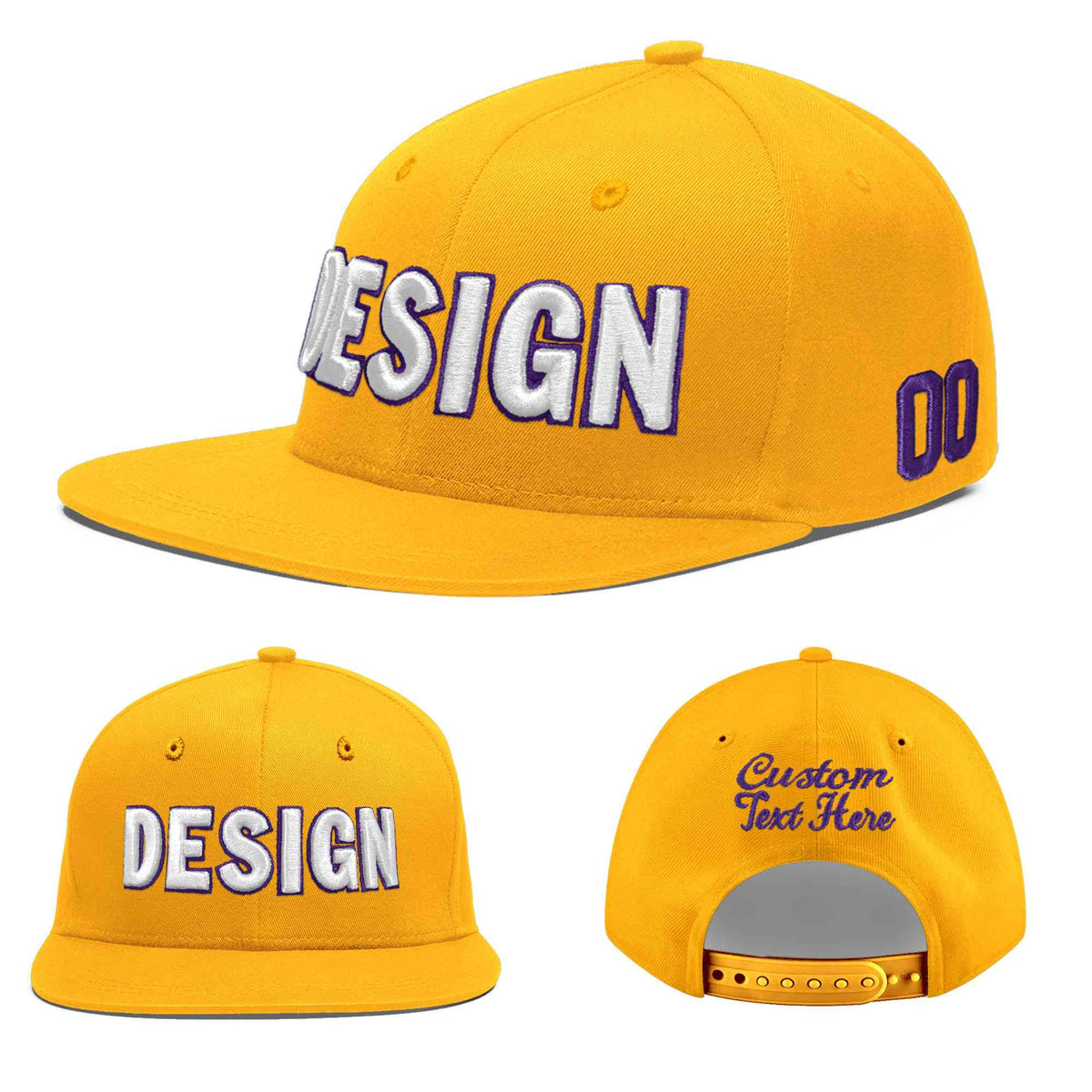 Custom Yellow 3D Puff Embroidery Flat Embroidery Casual Sport Baseball Cap