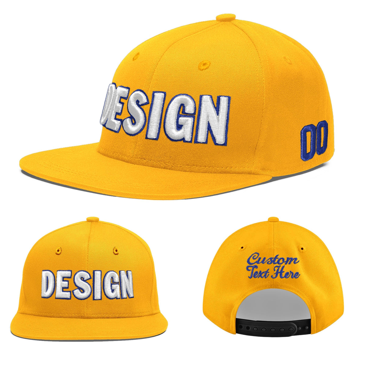 Custom Yellow 3D Puff Embroidery Flat Embroidery Casual Sport Baseball Cap