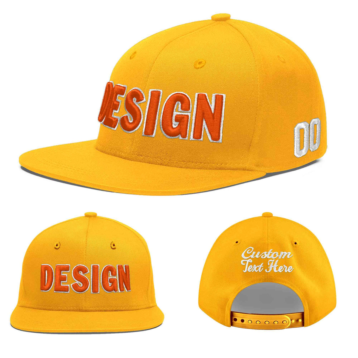 Custom Yellow 3D Puff Embroidery Flat Embroidery Casual Sport Baseball Cap