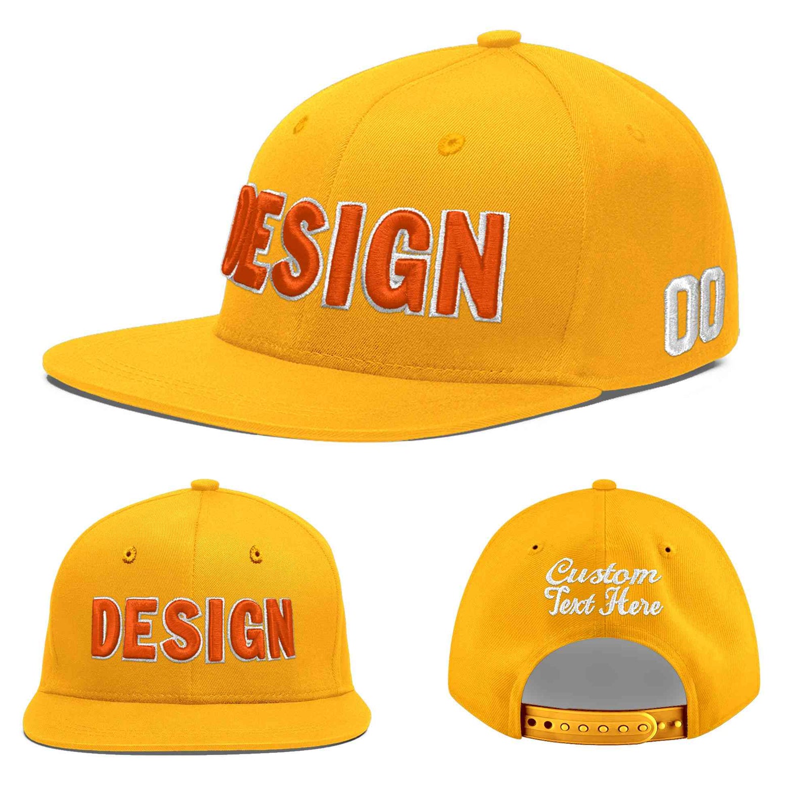 Custom Yellow 3D Puff Embroidery Flat Embroidery Casual Sport Baseball Cap
