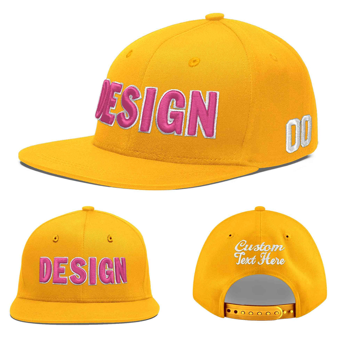 Custom Yellow 3D Puff Embroidery Flat Embroidery Casual Sport Baseball Cap