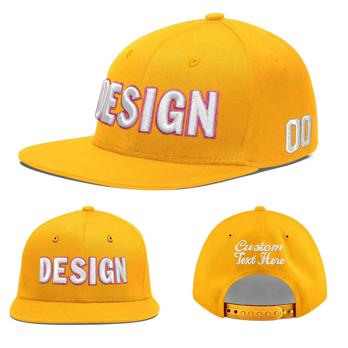 Custom Yellow 3D Puff Embroidery Flat Embroidery Casual Sport Baseball Cap