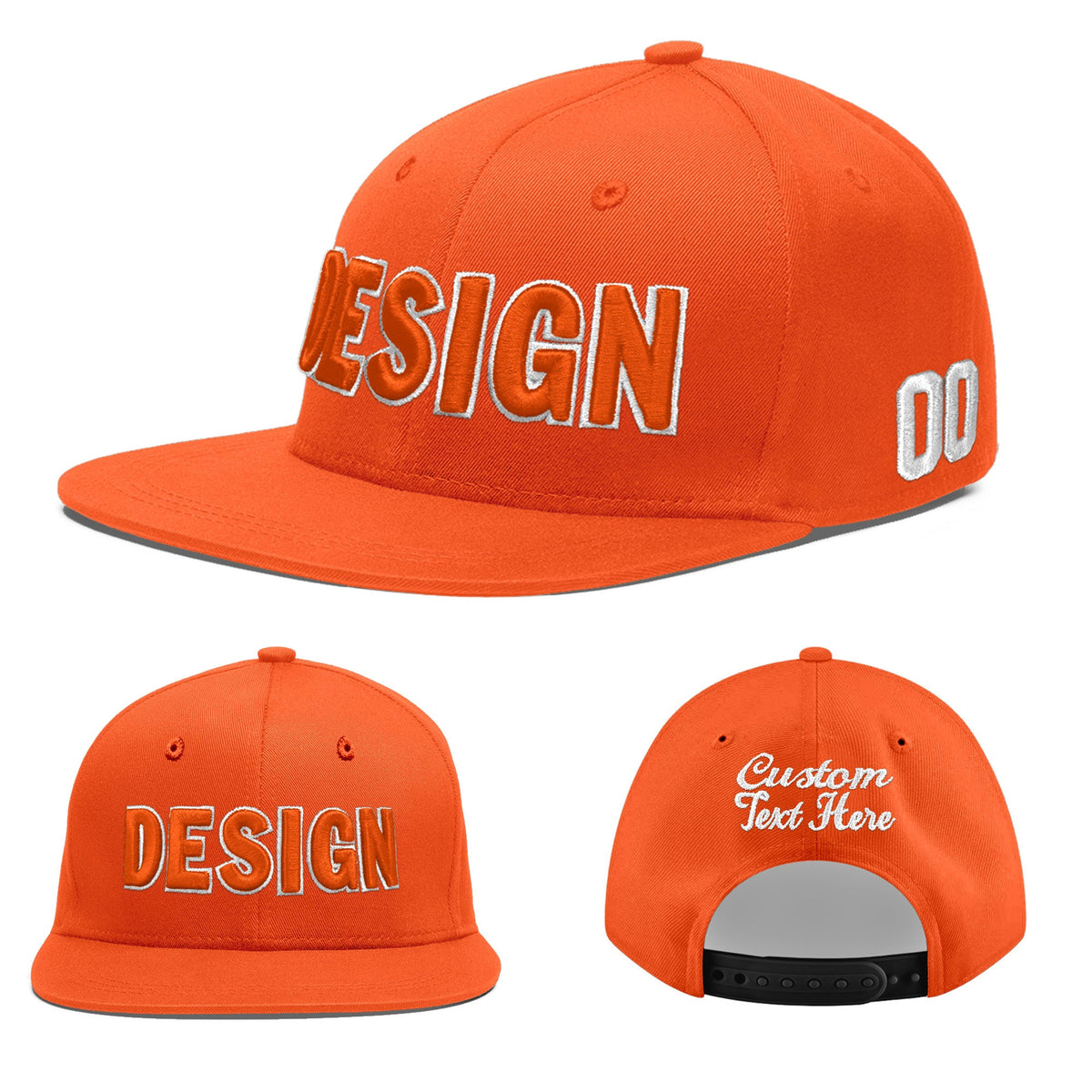 Custom Orange 3D Puff Embroidery Flat Embroidery Casual Sport Baseball Cap