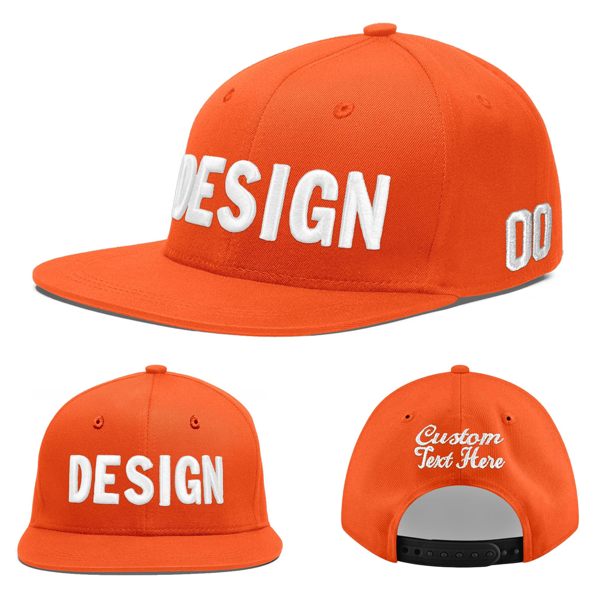 Custom Orange 3D Puff Embroidery Flat Embroidery Casual Sport Baseball Cap