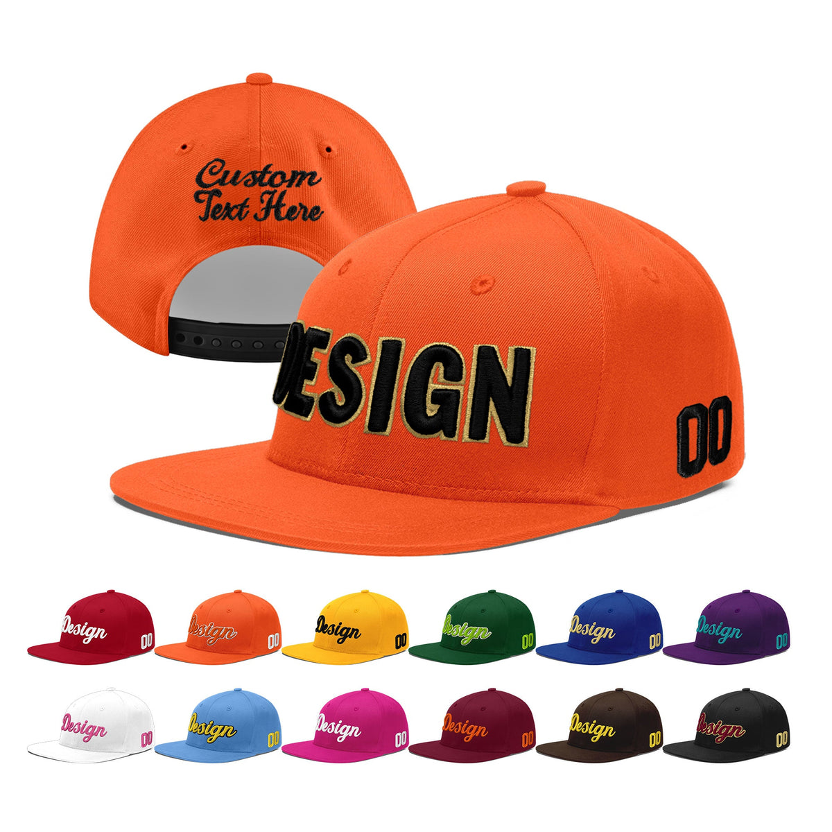 Custom Orange 3D Puff Embroidery Flat Embroidery Casual Sport Baseball Cap