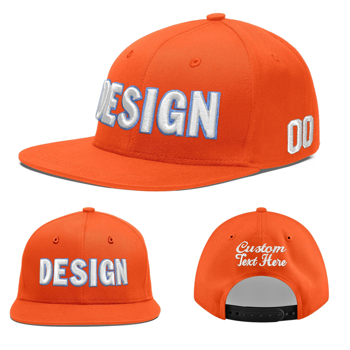 Custom Orange 3D Puff Embroidery Flat Embroidery Casual Sport Baseball Cap