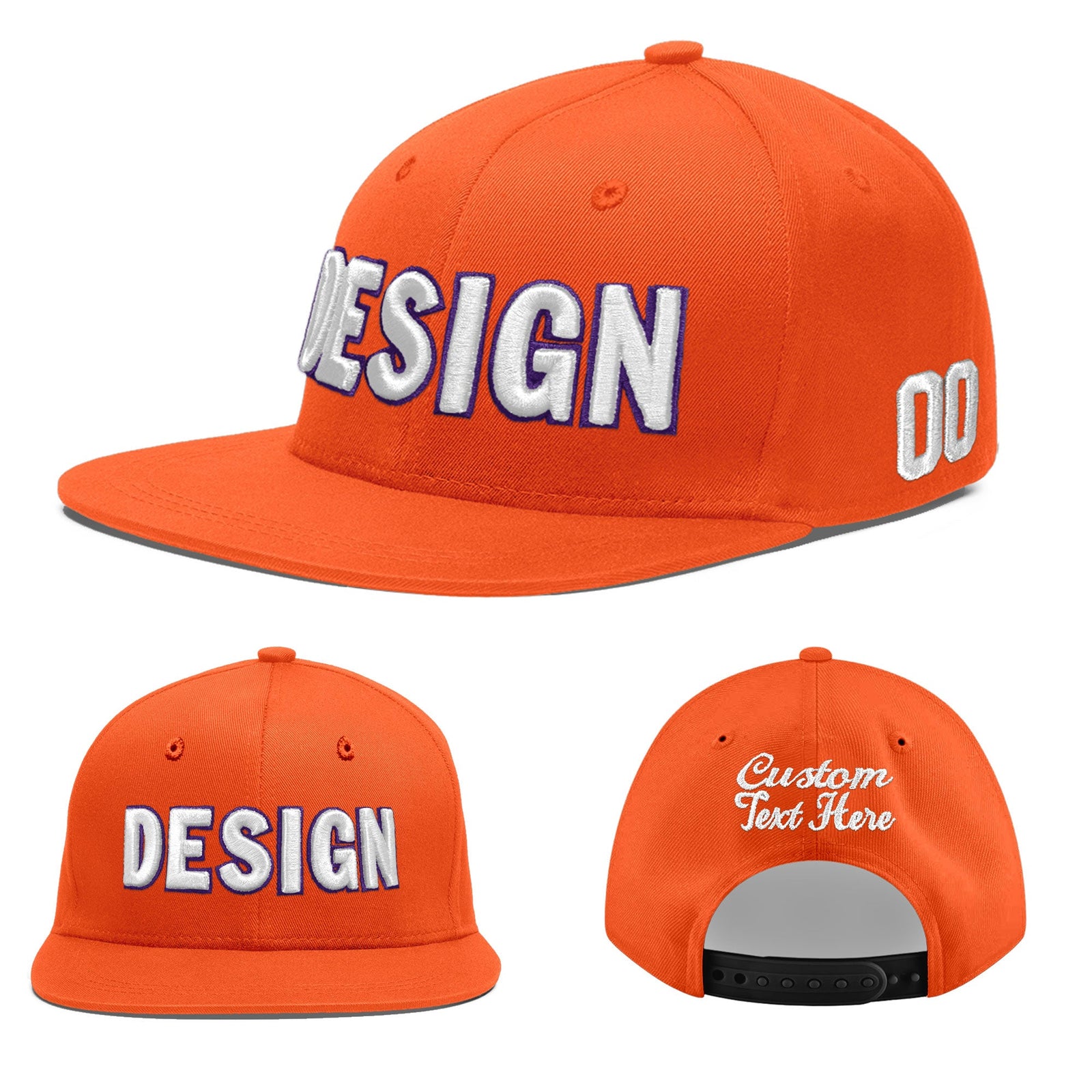 Custom Orange 3D Puff Embroidery Flat Embroidery Casual Sport Baseball Cap