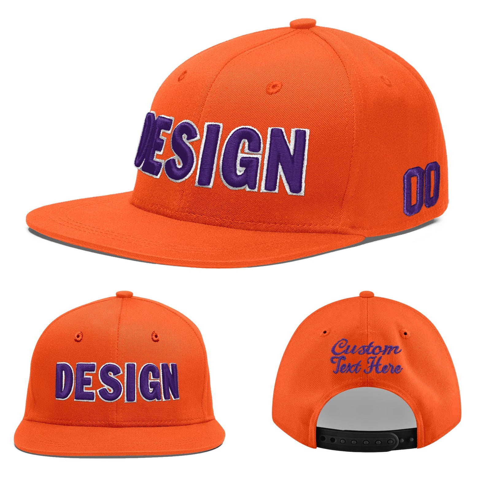 Custom Orange 3D Puff Embroidery Flat Embroidery Casual Sport Baseball Cap