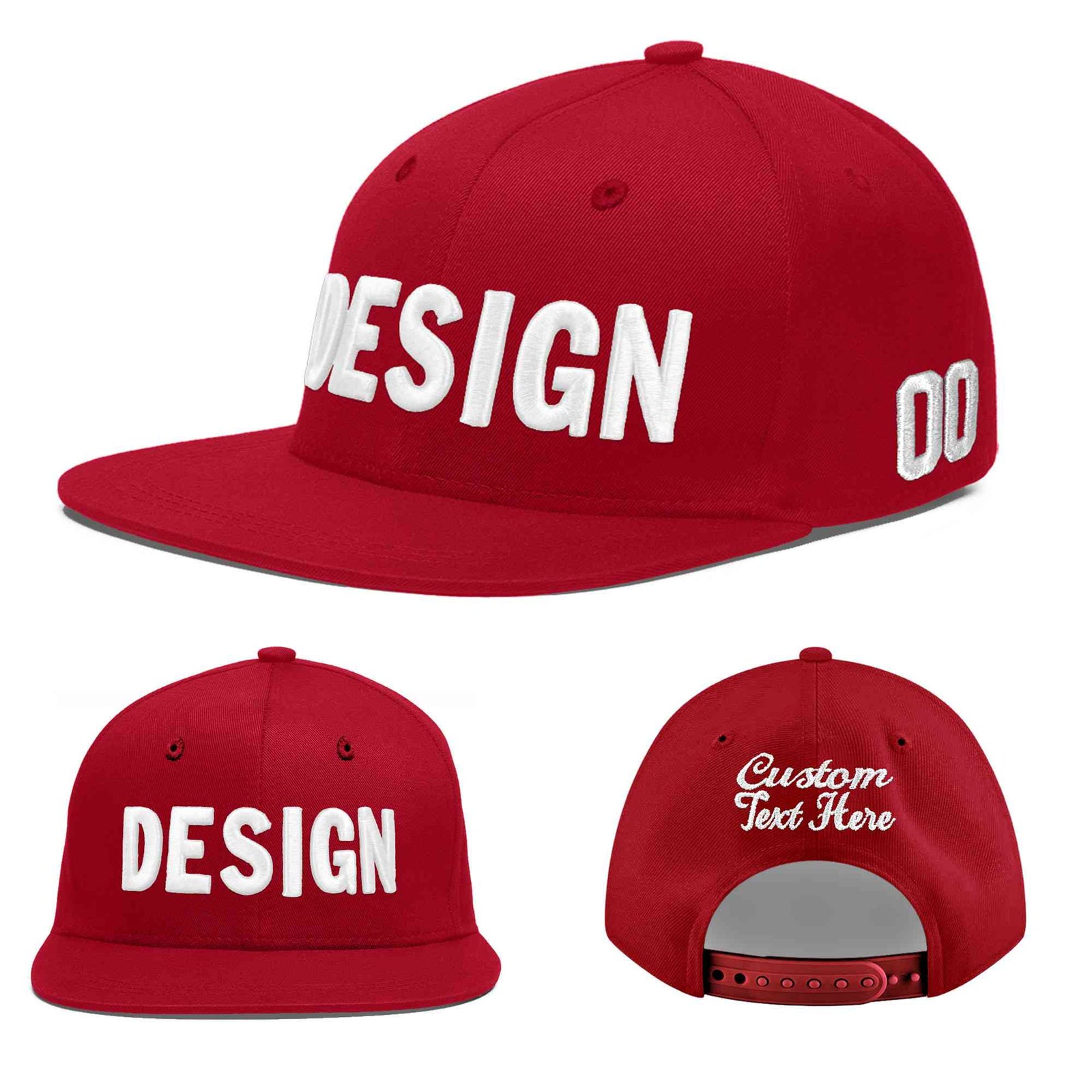 Custom Red 3D Puff Embroidery Flat Embroidery Casual Sport Baseball Cap