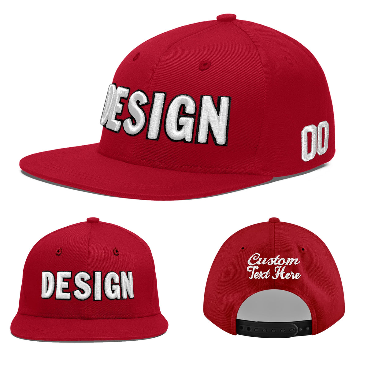 Custom Red 3D Puff Embroidery Flat Embroidery Casual Sport Baseball Cap