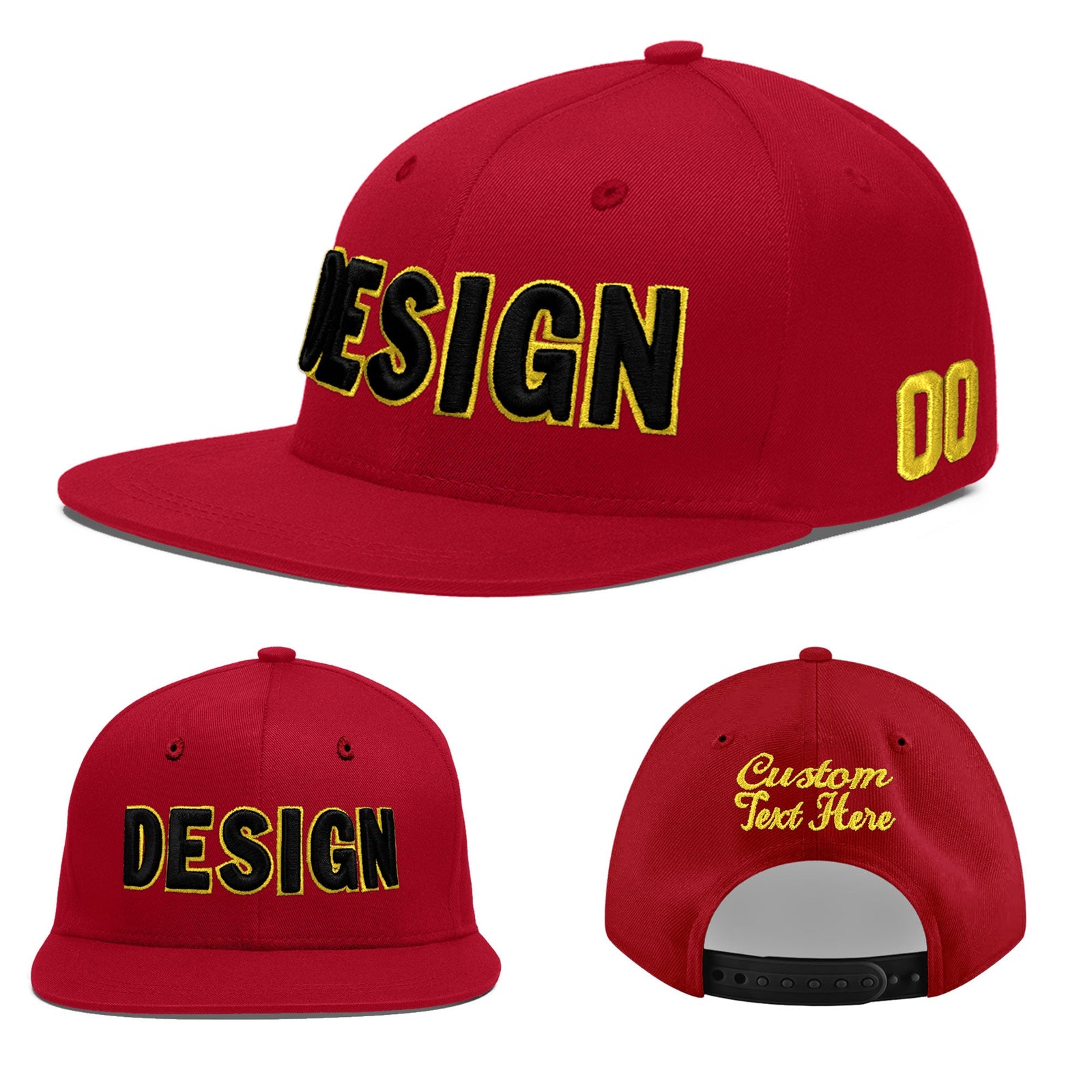 Custom Red 3D Puff Embroidery Flat Embroidery Casual Sport Baseball Cap