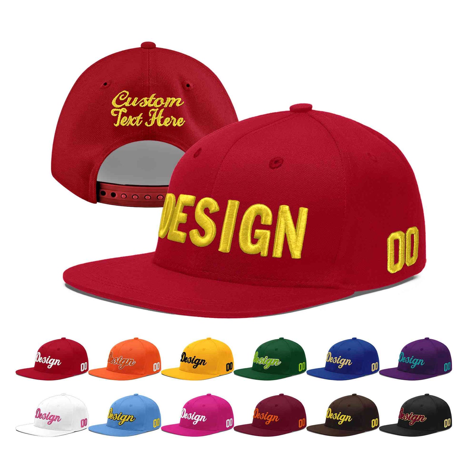 Custom Red 3D Puff Embroidery Flat Embroidery Casual Sport Baseball Cap